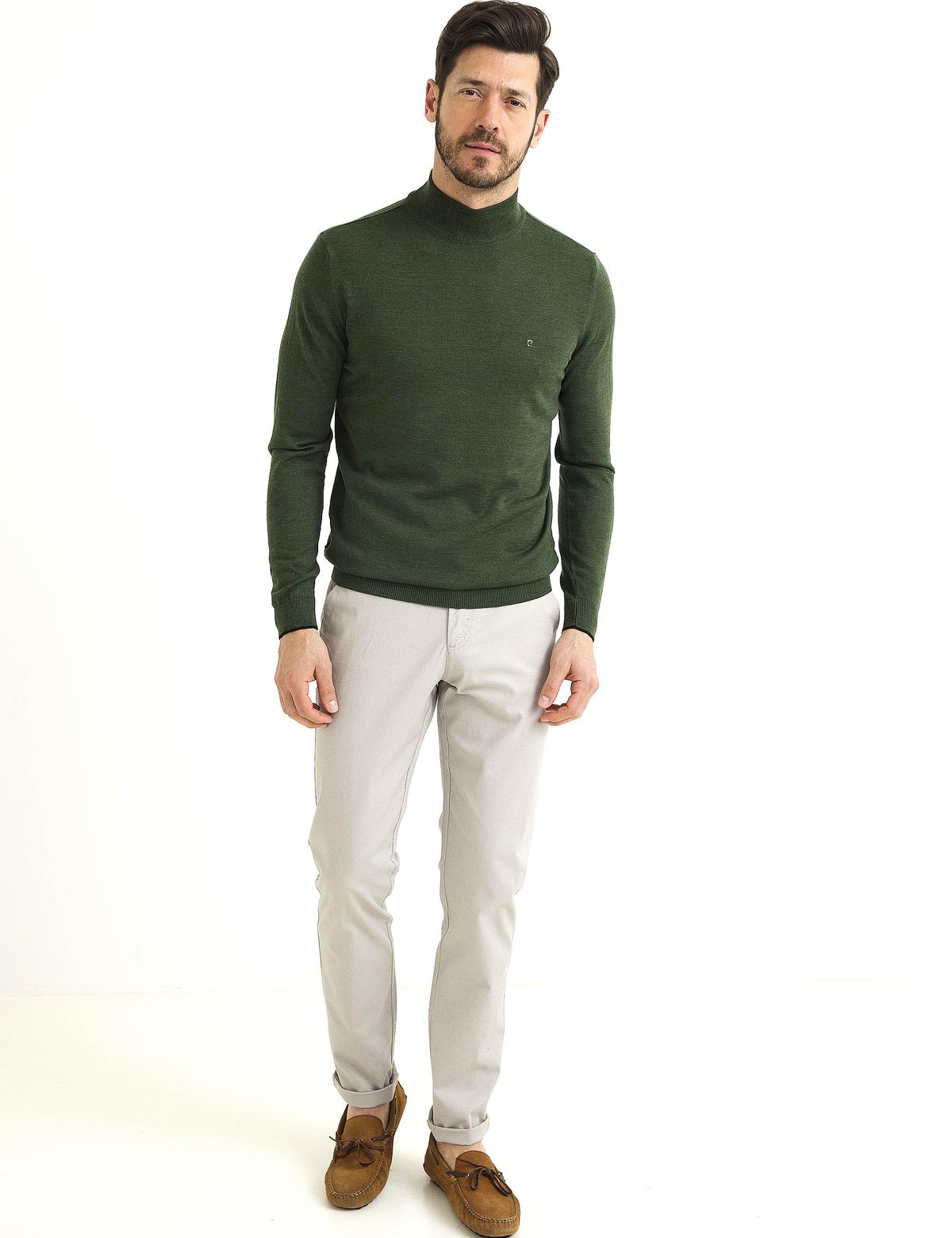 Yeşil Slim Fit Yarım Balıkçı Yaka Yün Karışımlı Basic Triko Kazak - 50193444044