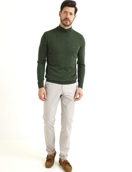 Yeşil Slim Fit Yarım Balıkçı Yaka Yün Karışımlı Basic Triko Kazak - 50193444044