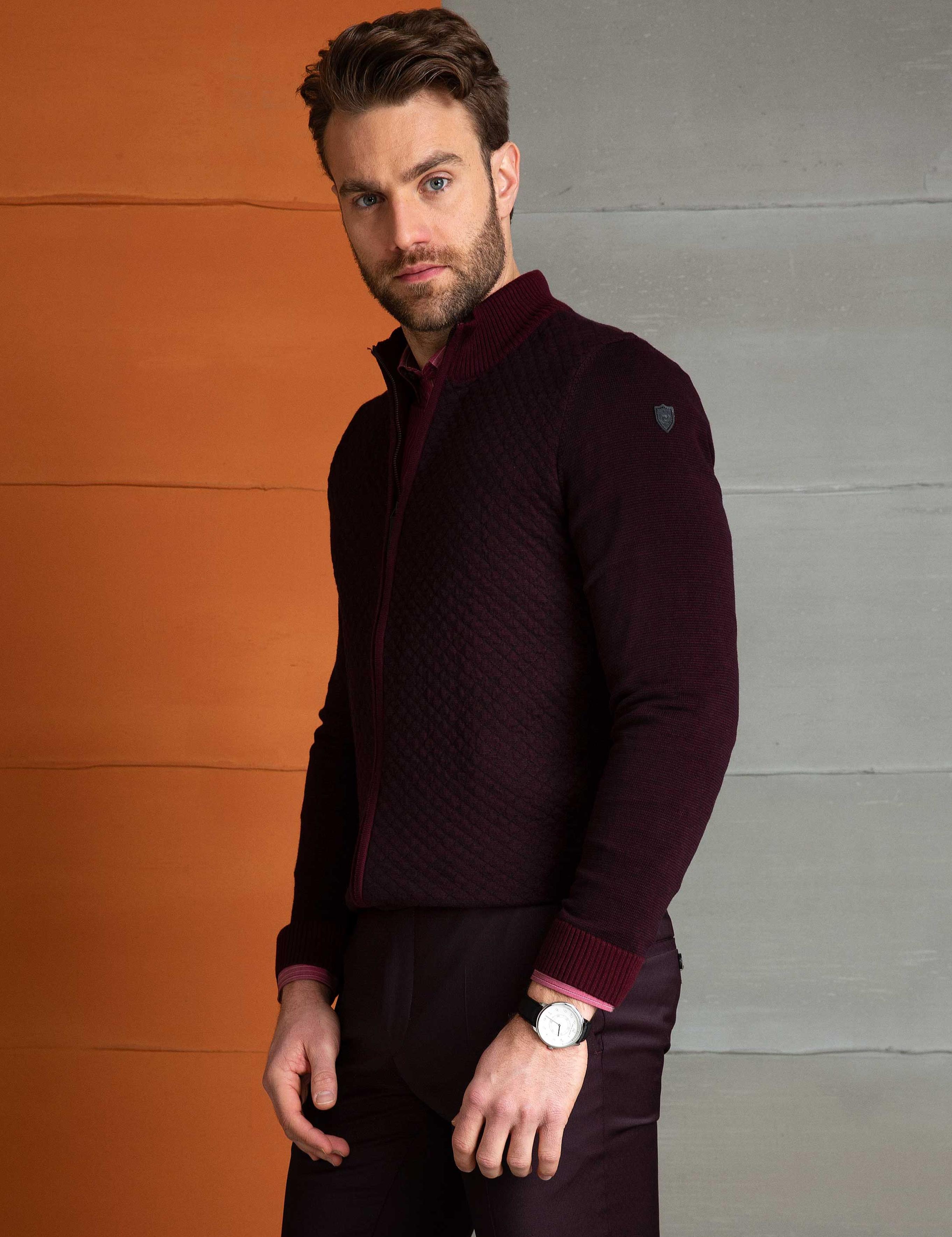Bordo Slim Fit Triko Hırka