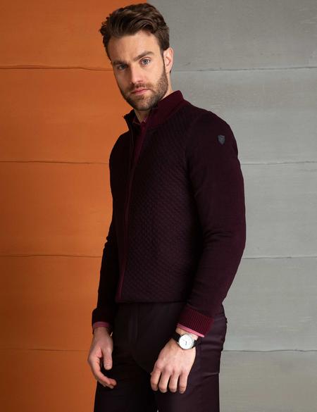 Bordo Slim Fit Triko Hırka - 50194129031