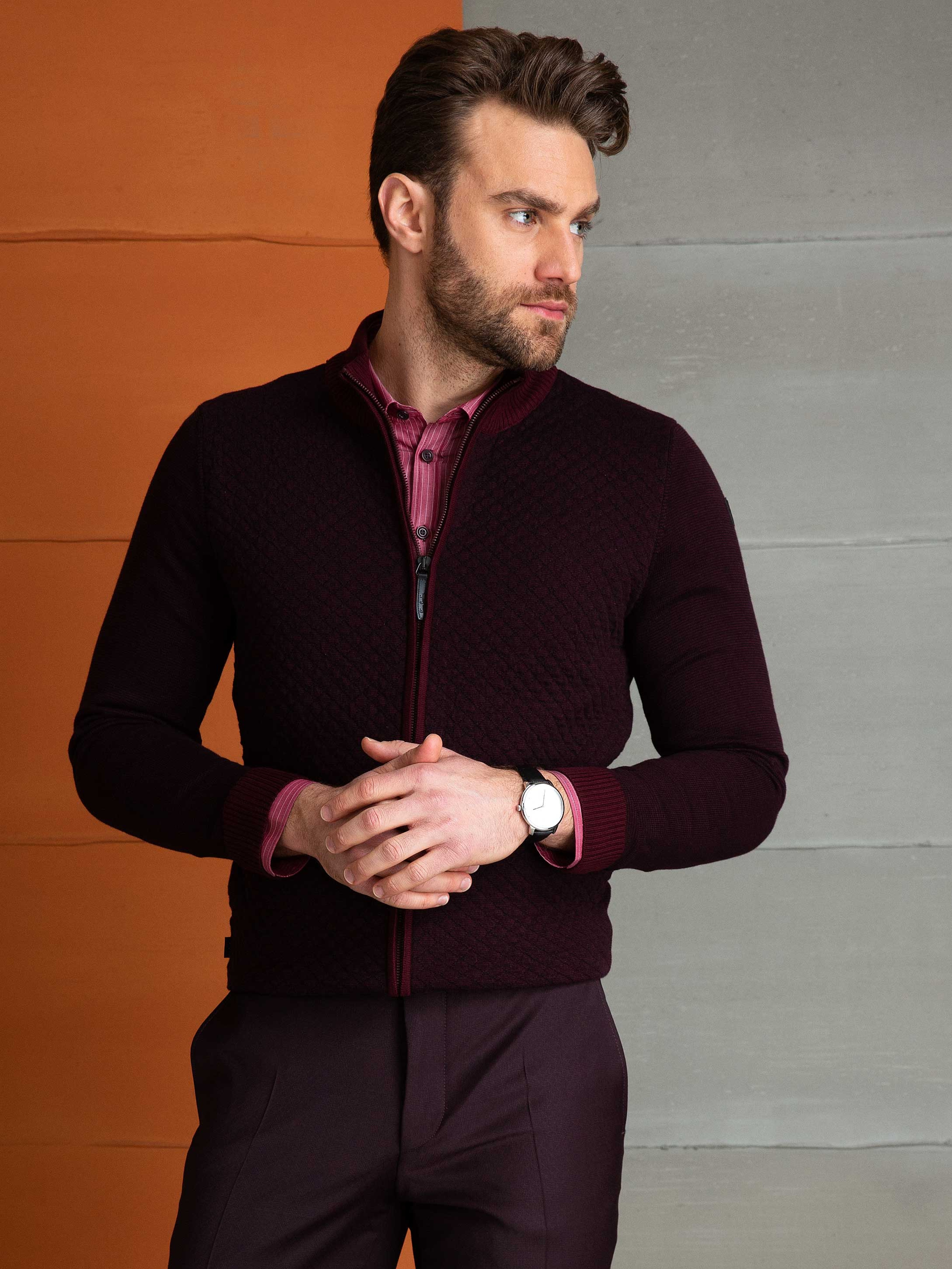 Bordo Slim Fit Triko Hırka - Image 1