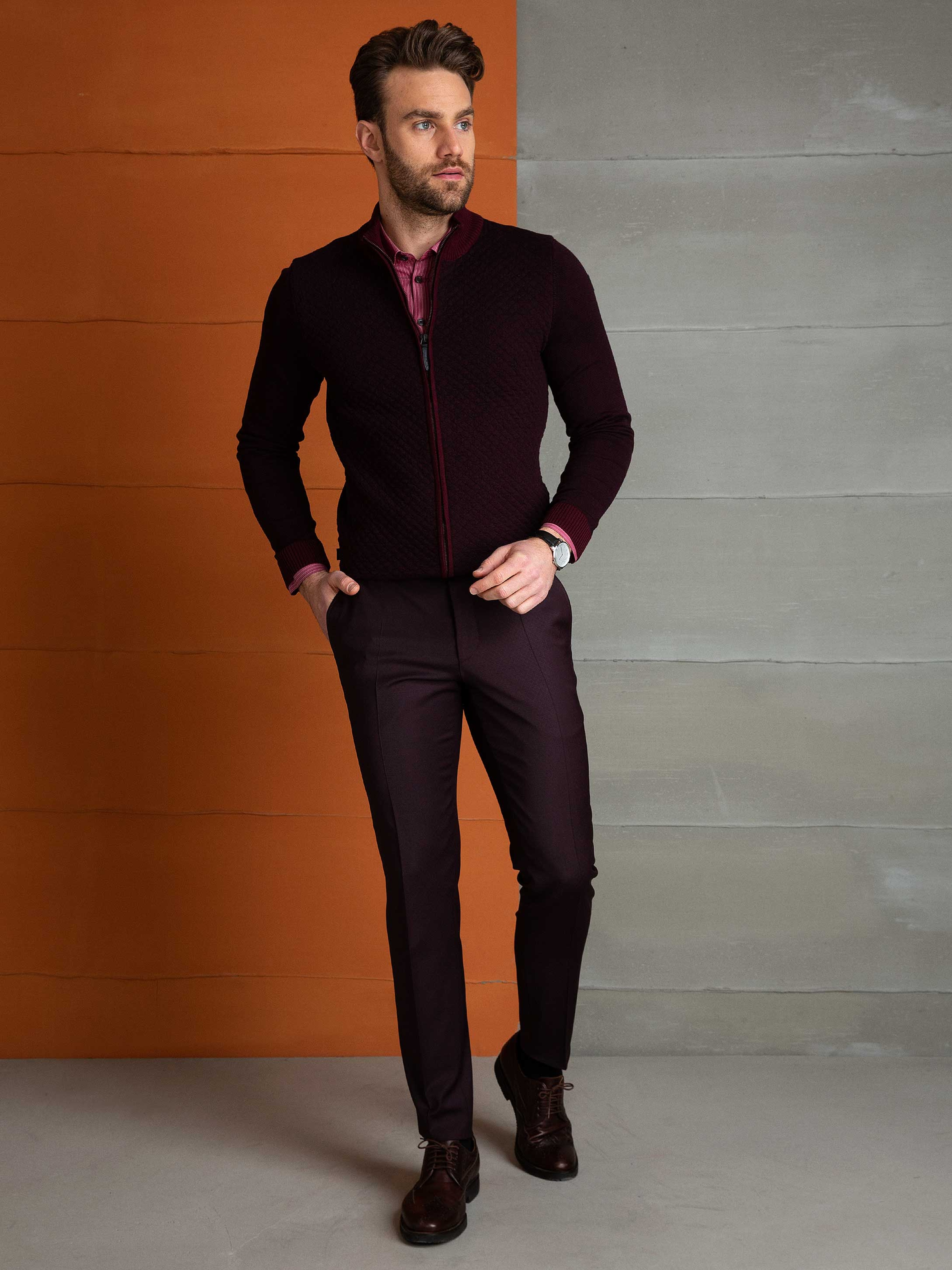 Bordo Slim Fit Triko Hırka - Image 4