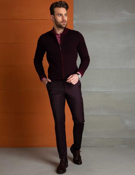 Bordo Slim Fit Triko Hırka - 50194129031