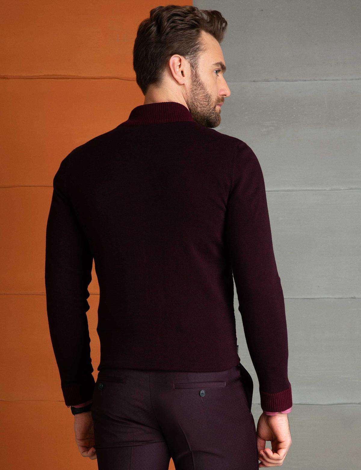 Bordo Slim Fit Triko Hırka - 50194129031