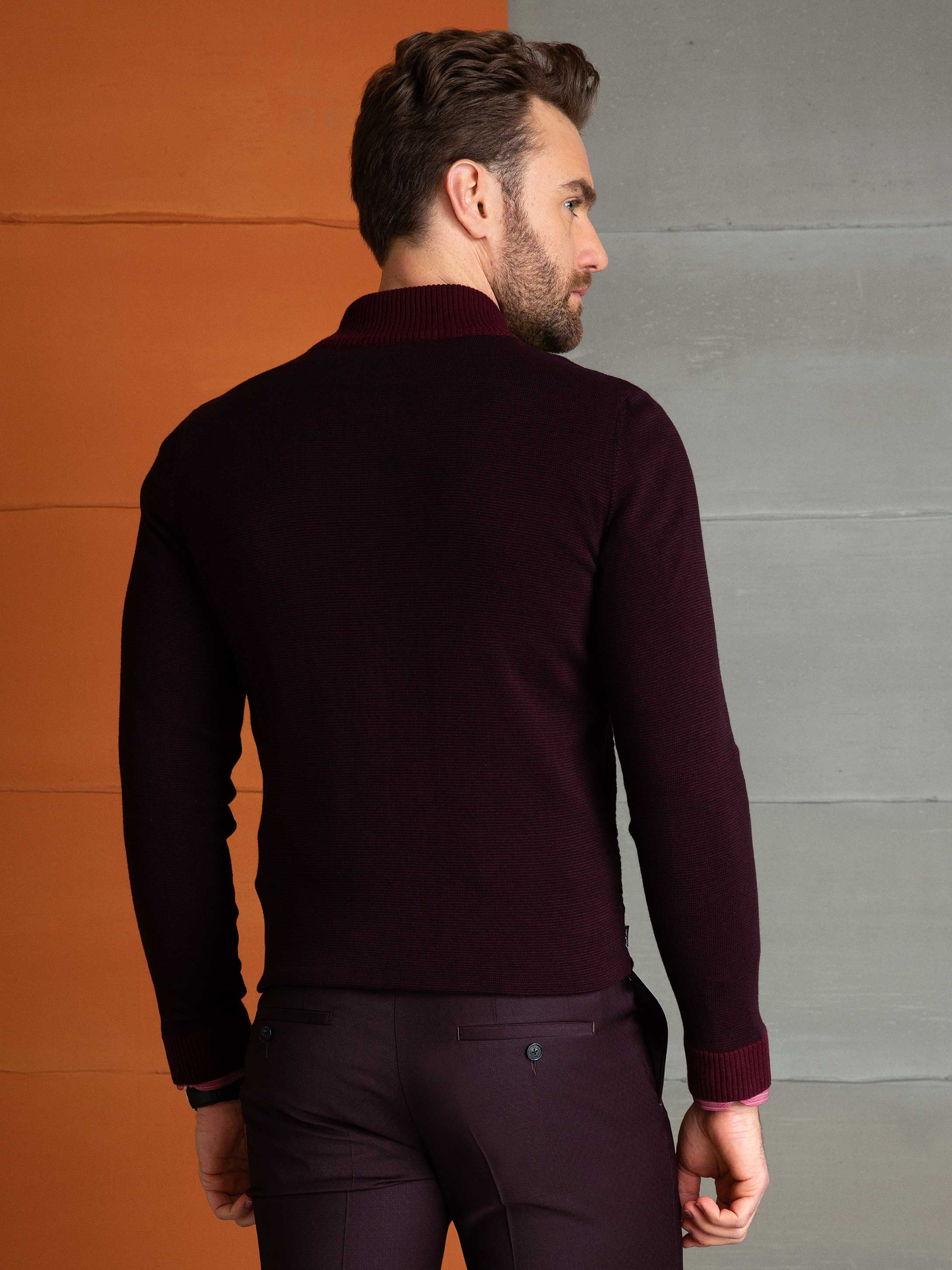 Bordo Slim Fit Triko Hırka - Image 3