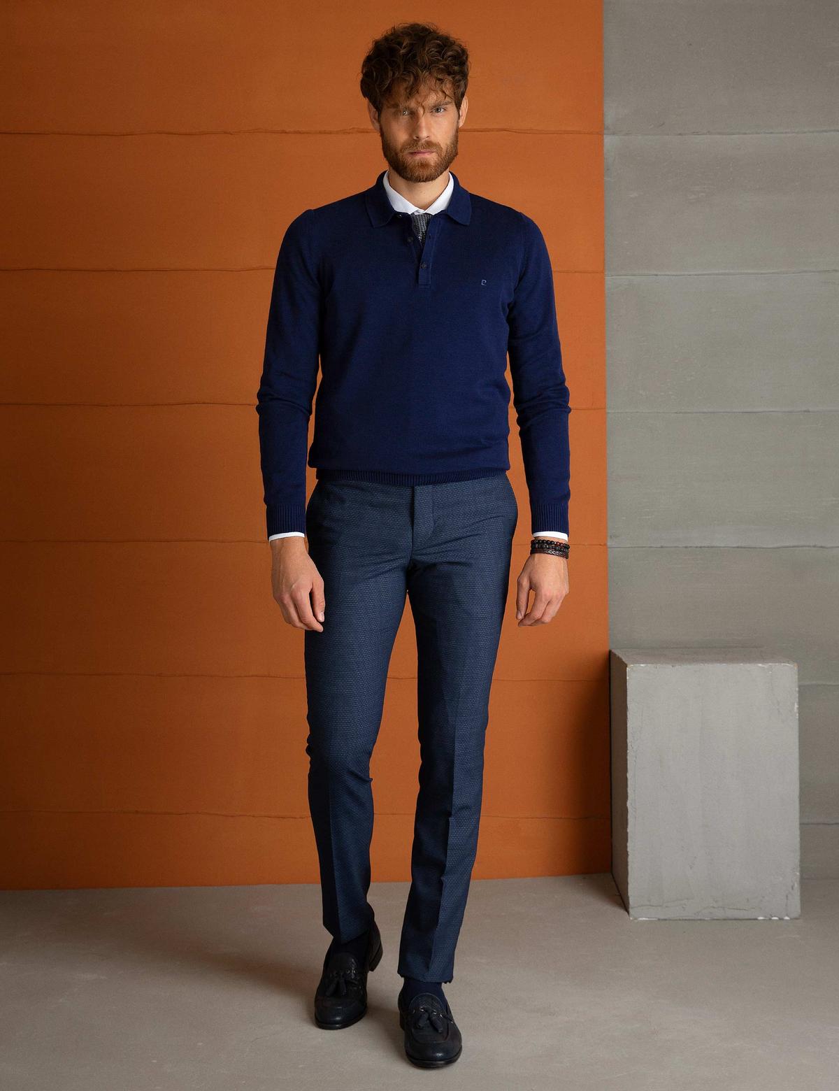 Lacivert Slim Fit Basic Kazak