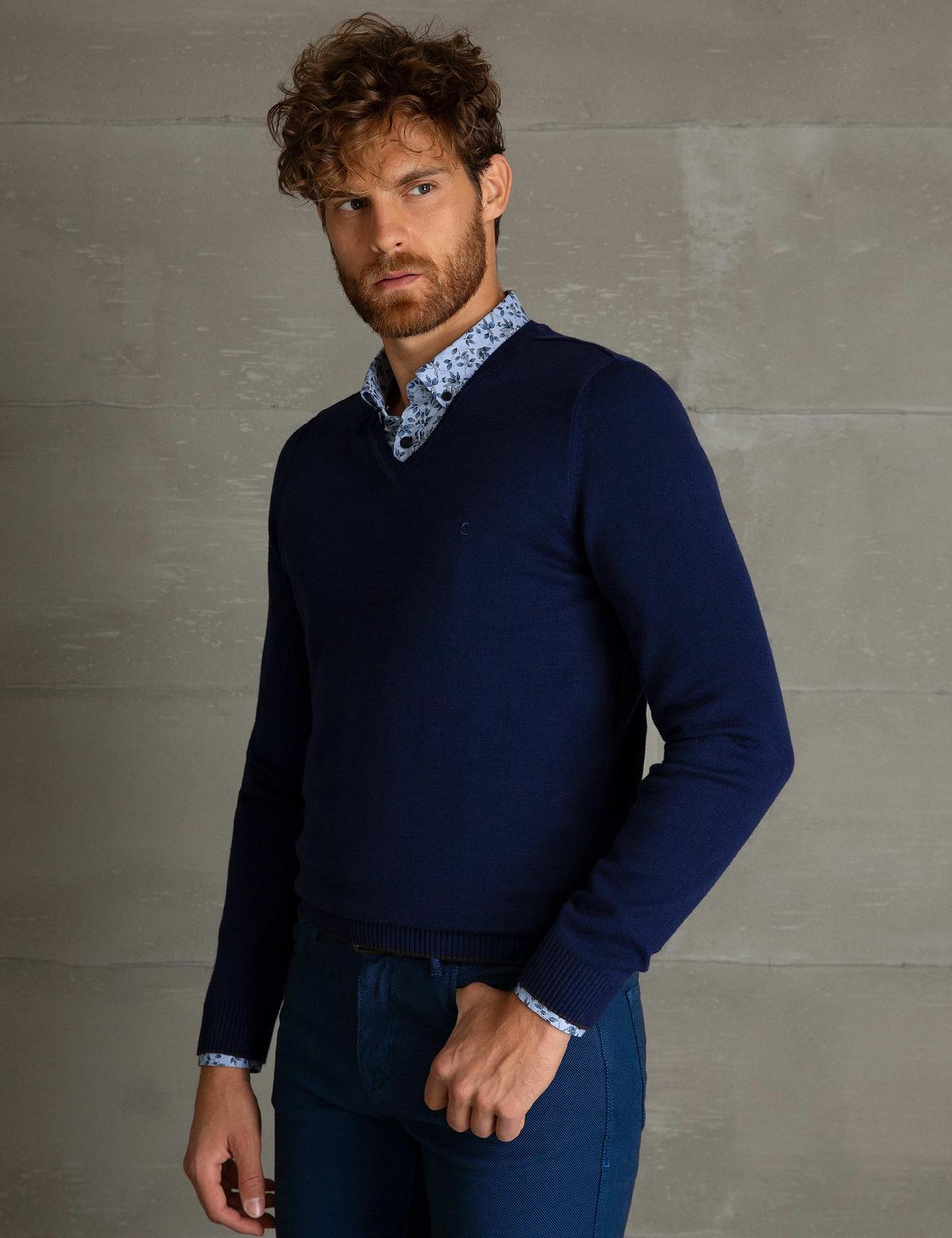 Lacivert Slim Fit Basic Kazak - 50194205043