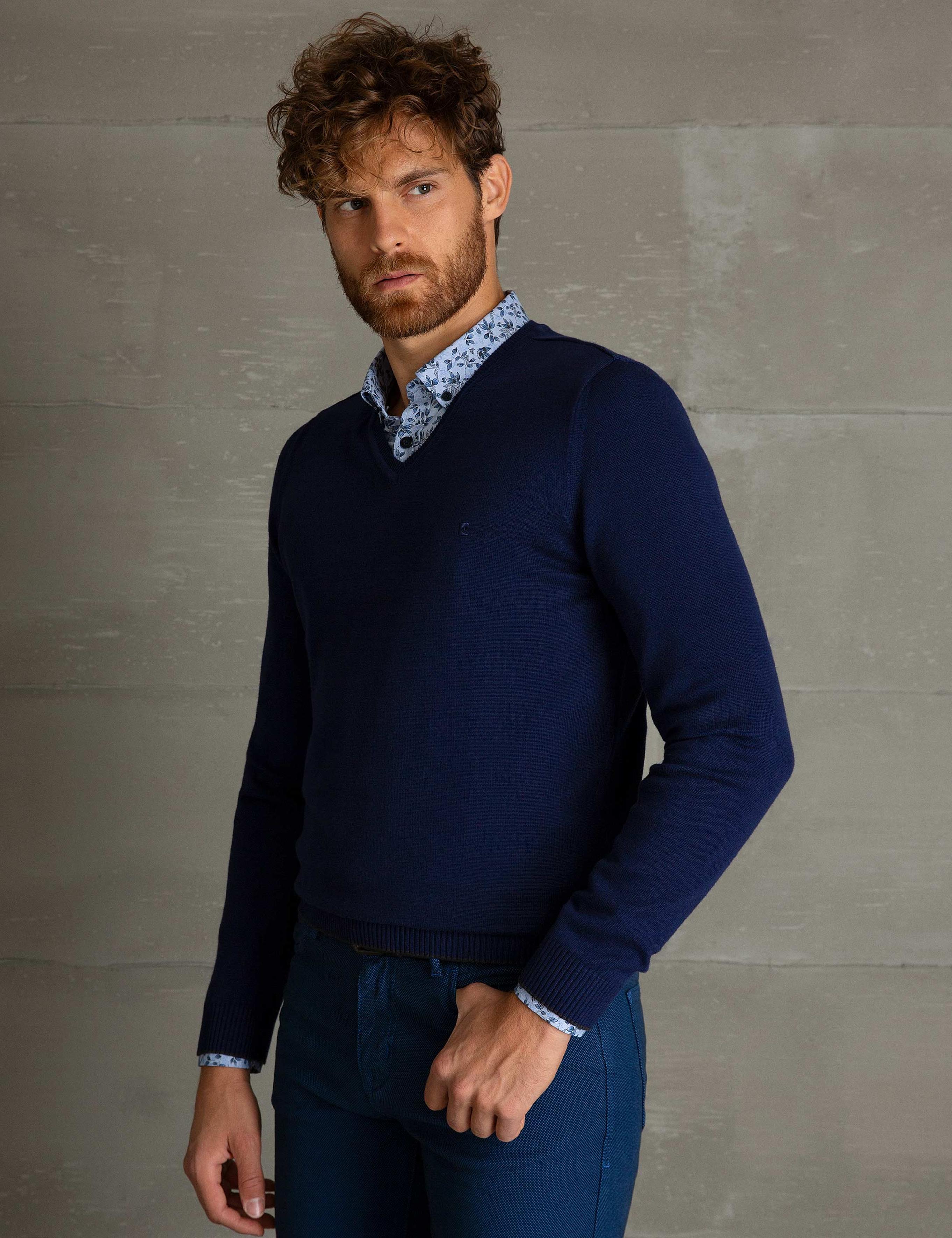 Lacivert Slim Fit Basic Kazak