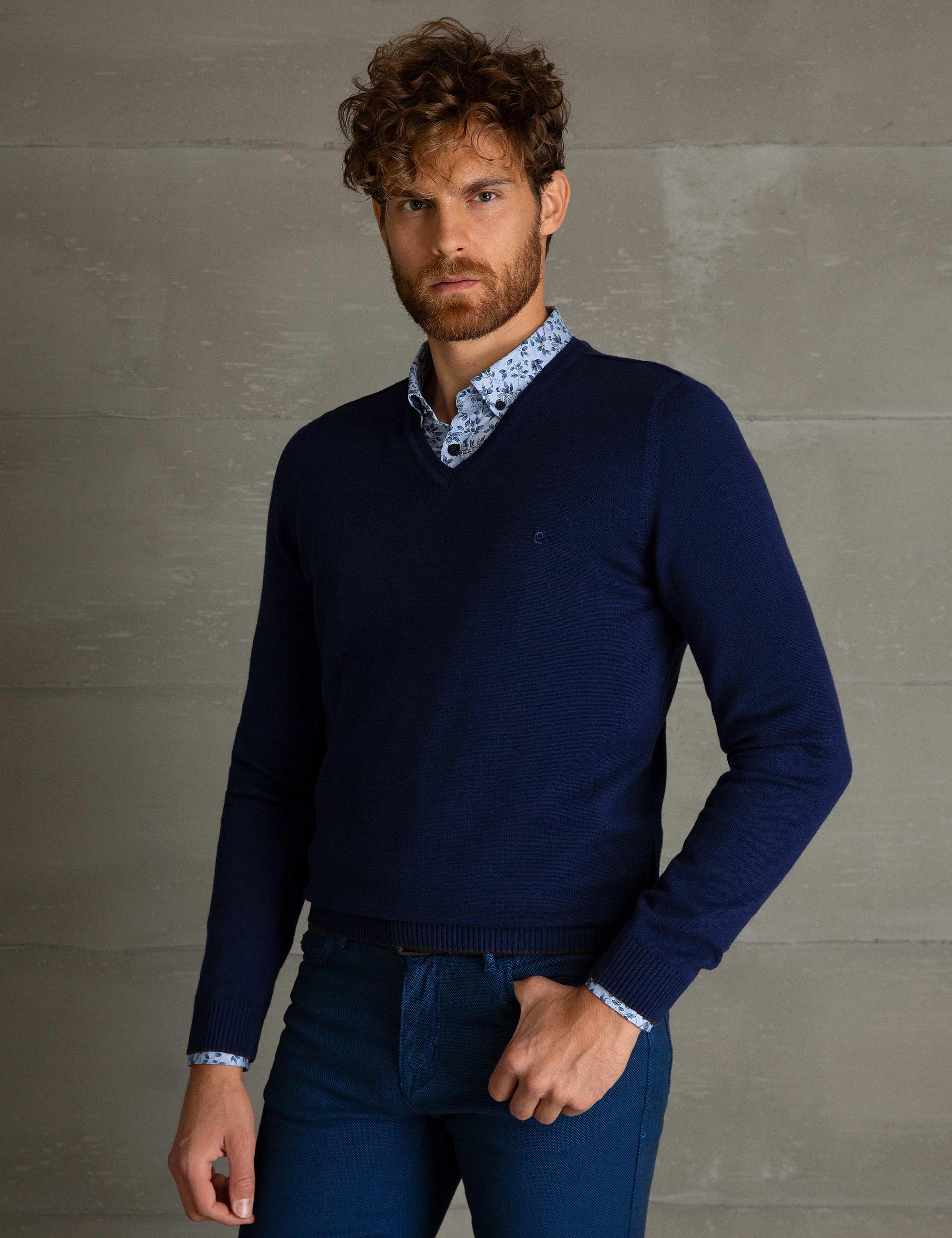 Lacivert Slim Fit Basic Kazak