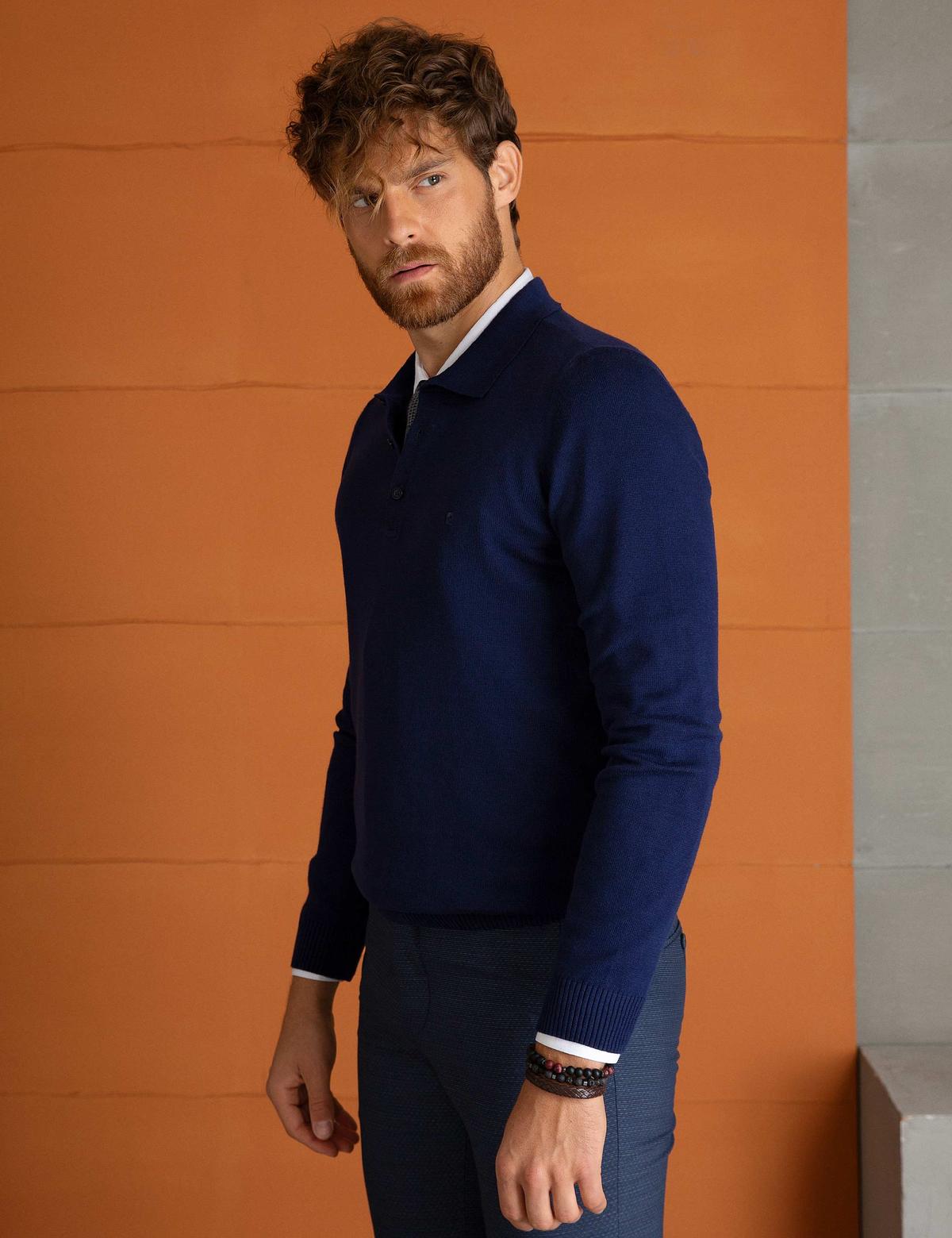 Lacivert Slim Fit Basic Kazak - 50194203042