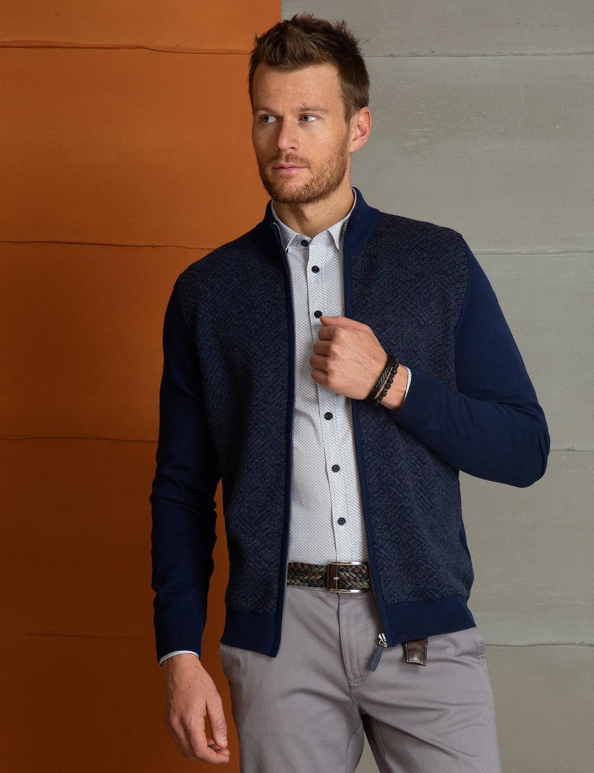 Lacivert Slim Fit Triko Hırka - 50194890003