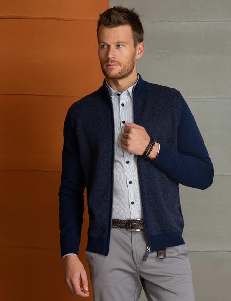 Lacivert Slim Fit Triko Hırka - 50194890003