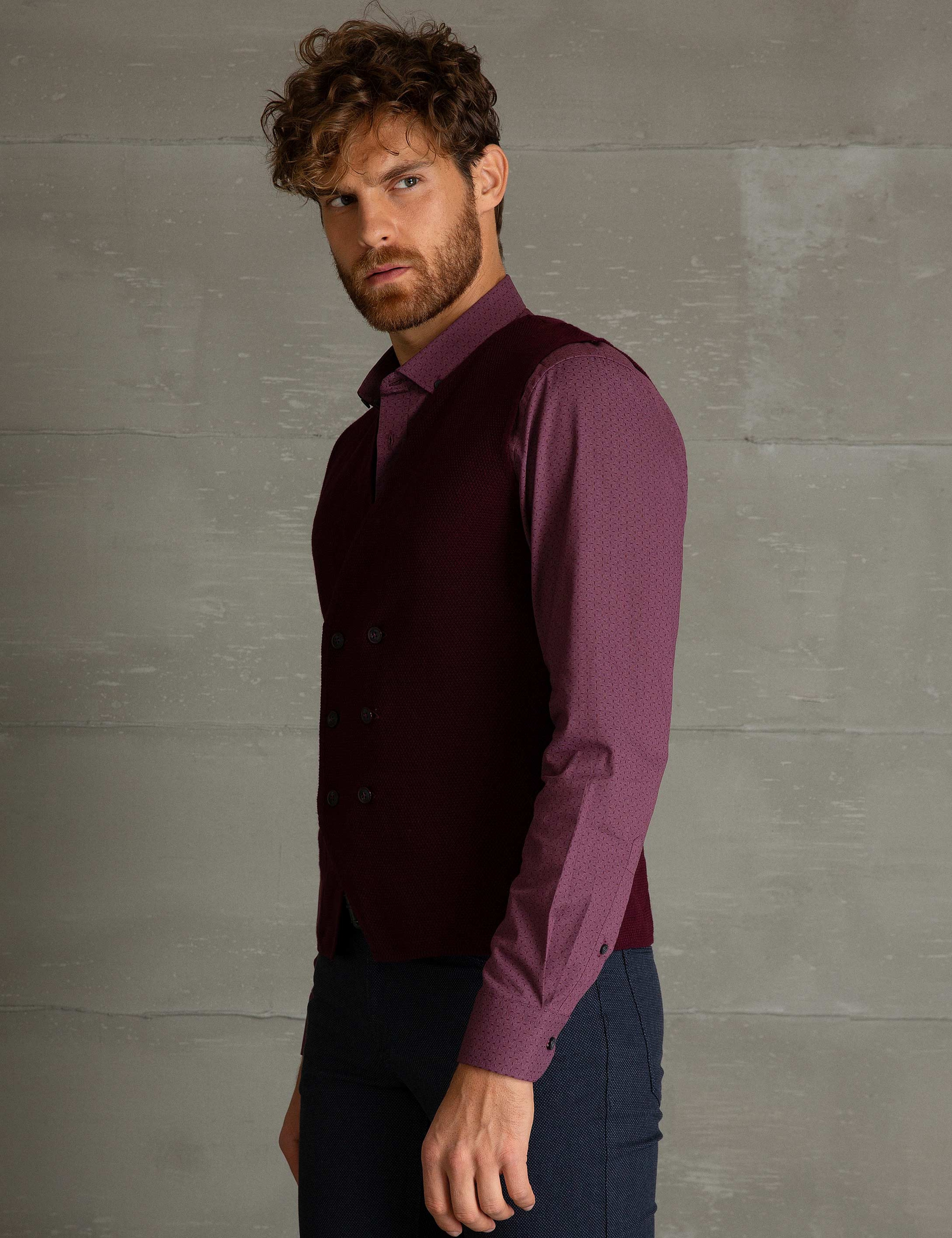 Bordo Slim Fit Triko Yelek - Image 3