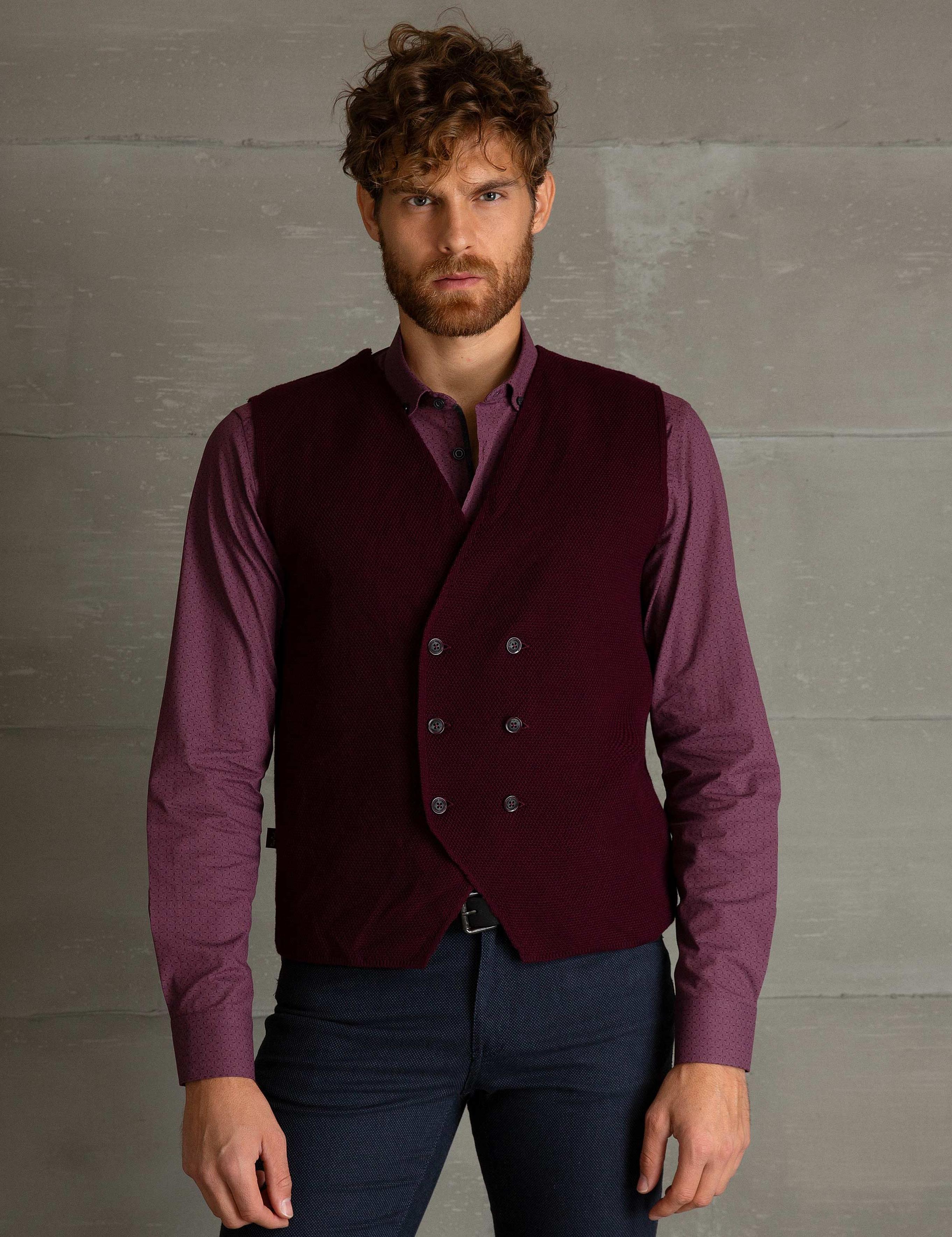 Bordo Slim Fit Triko Yelek