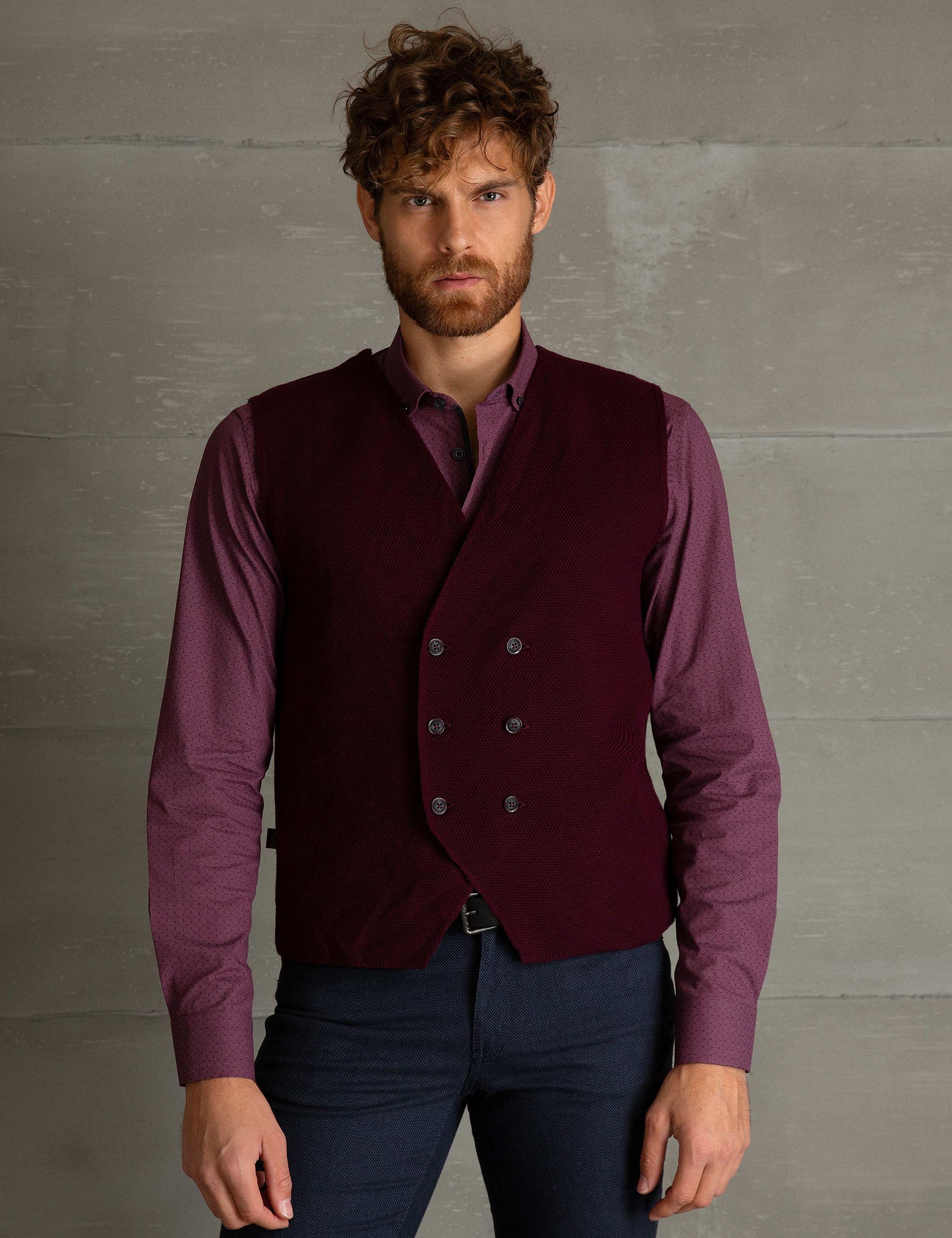 Bordo Slim Fit Triko Yelek