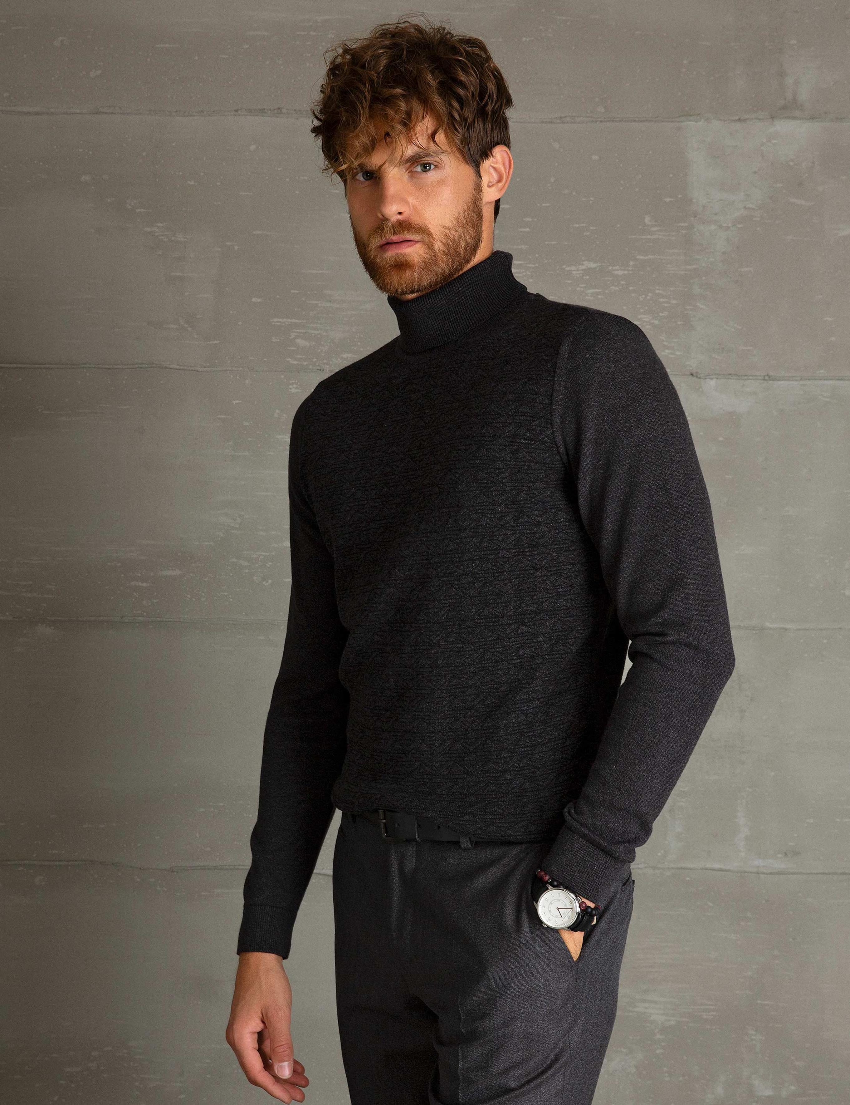 Antrasit Melanj Slim Fit Triko Kazak