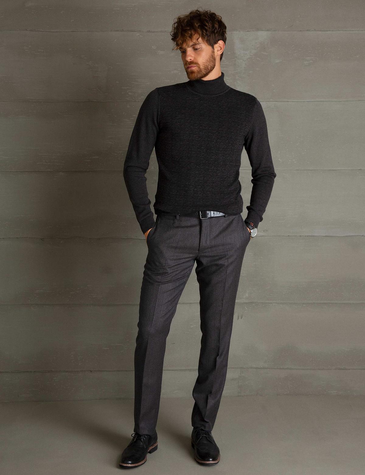 Antrasit Melanj Slim Fit Triko Kazak