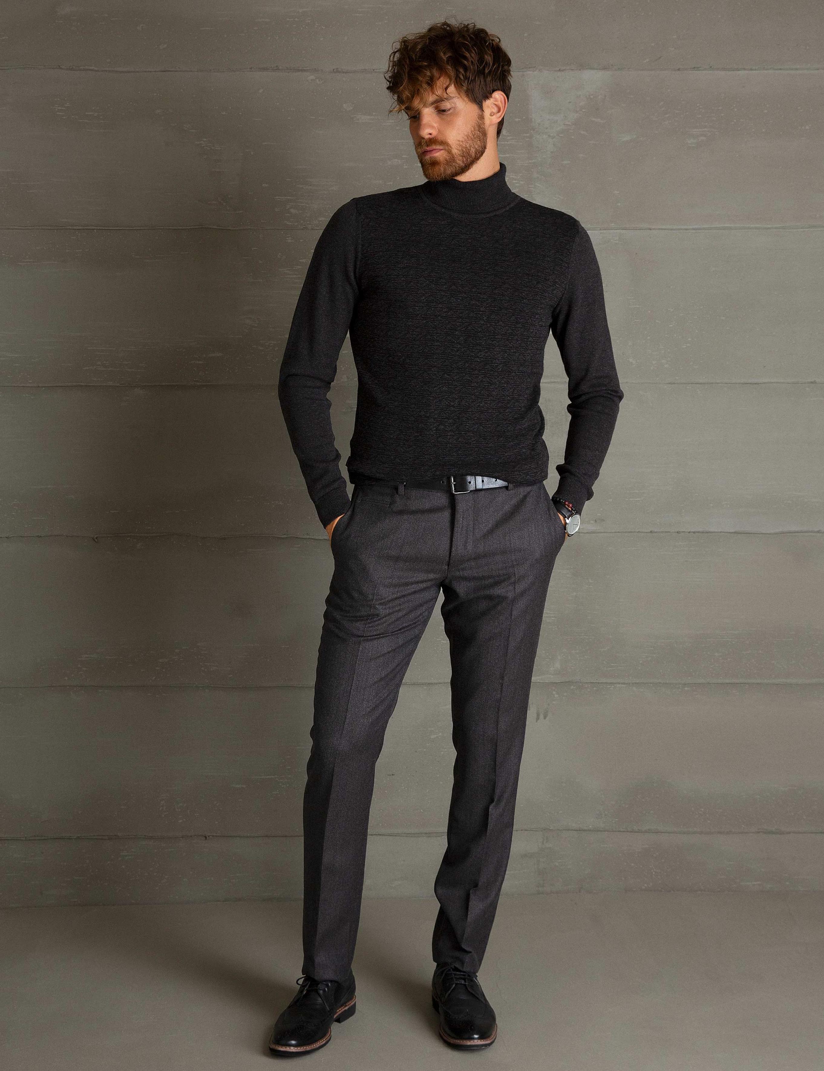 Antrasit Melanj Slim Fit Triko Kazak