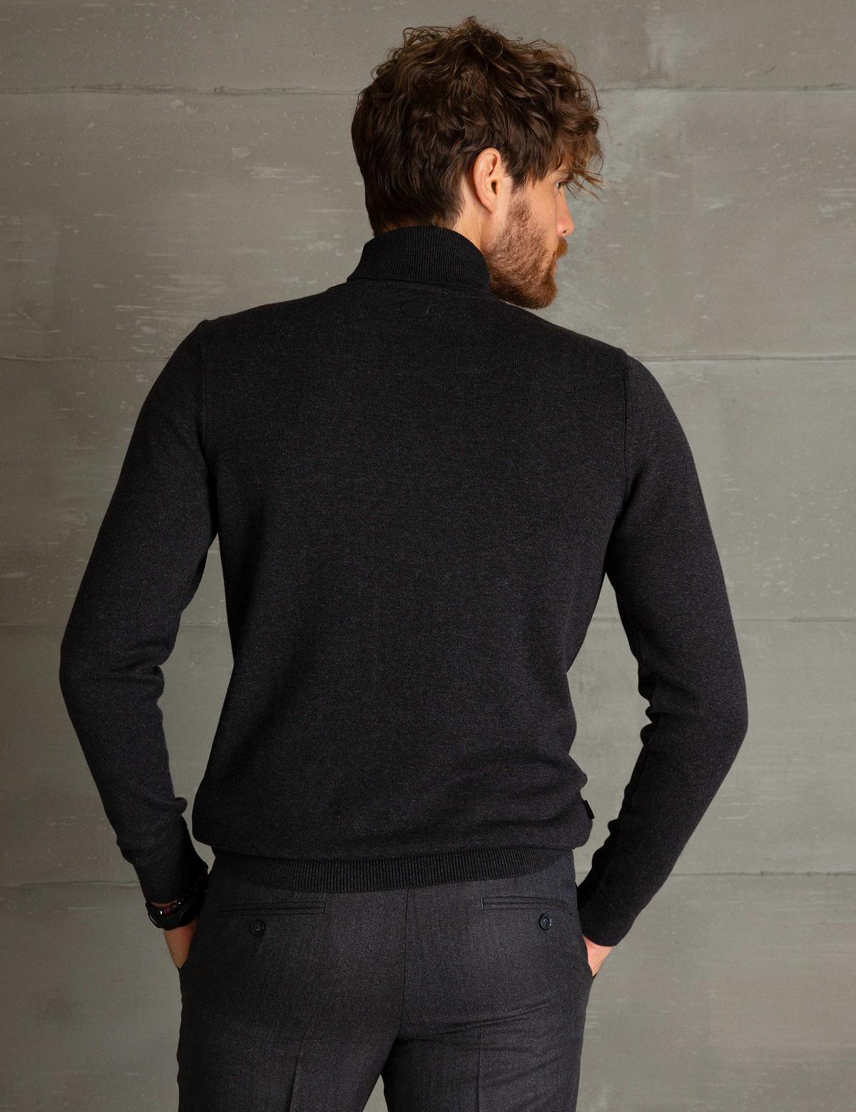 Antrasit Melanj Slim Fit Triko Kazak - 50197166014