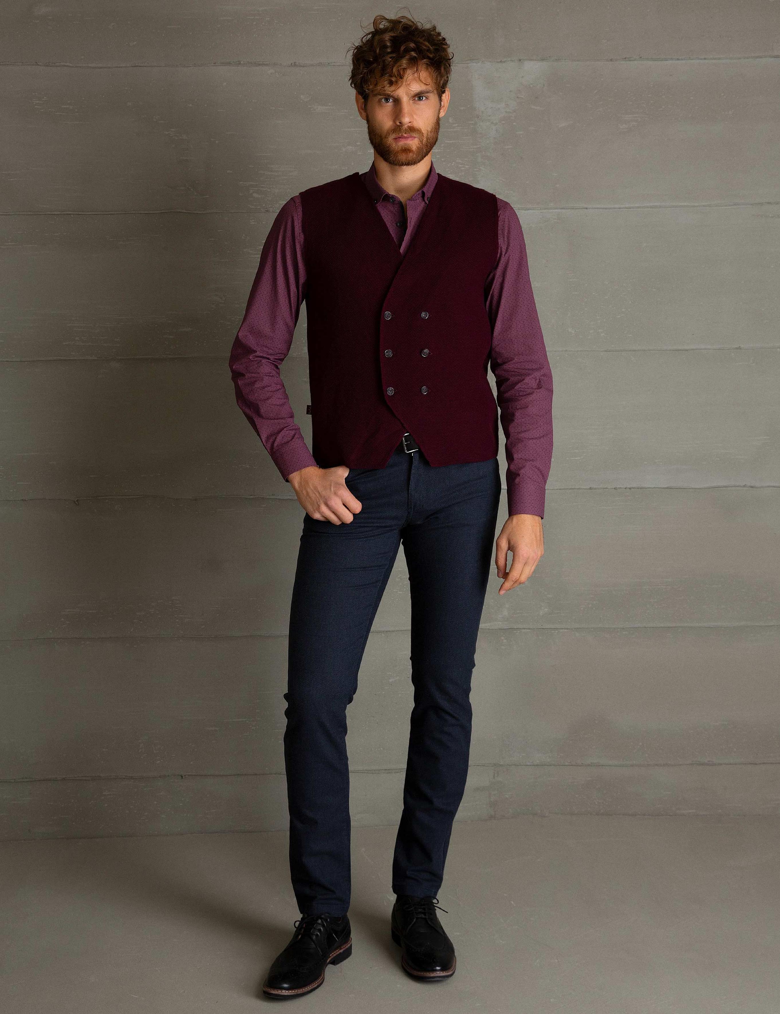 Bordo Slim Fit Triko Yelek