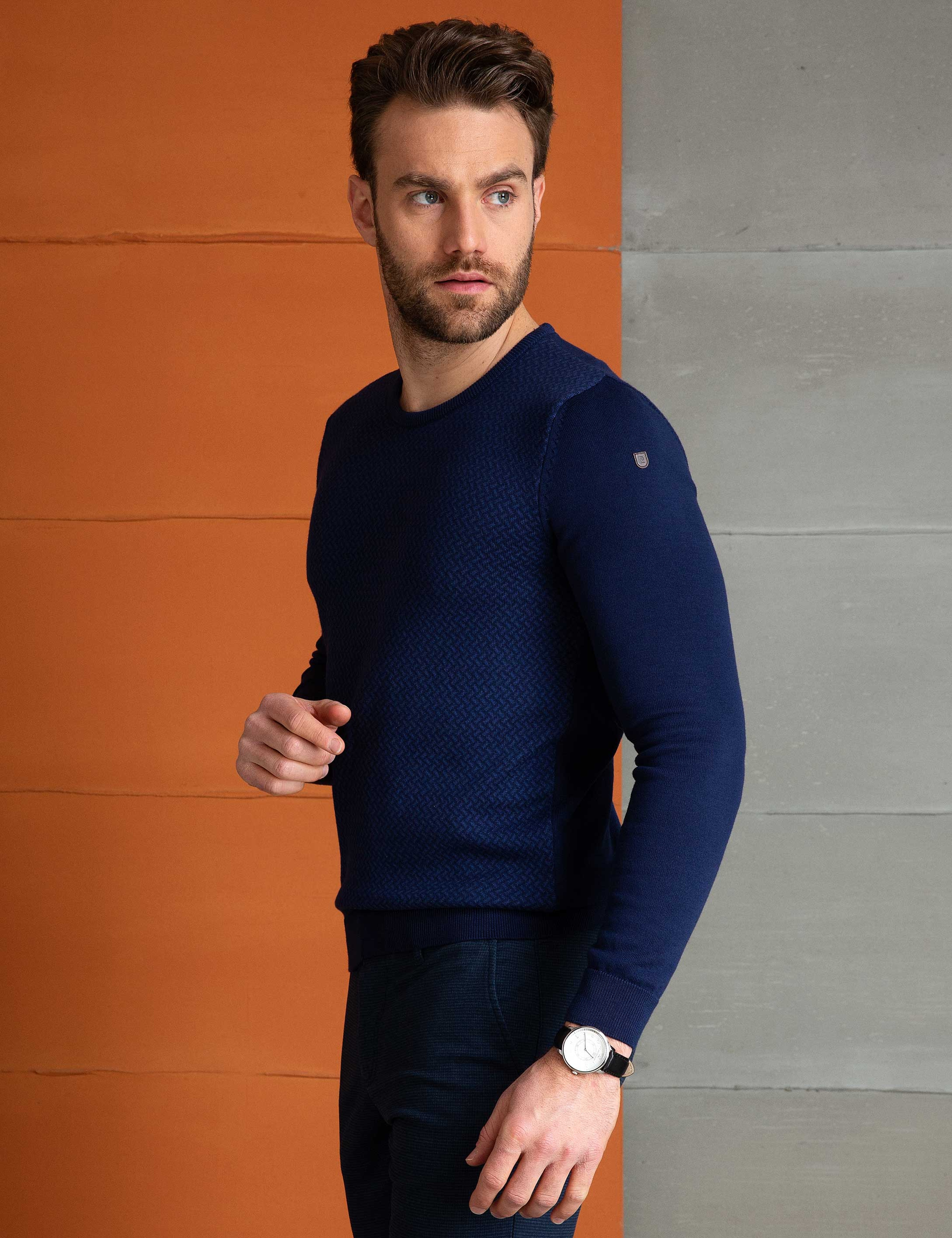 Lacivert Slim Fit Bisiklet Yaka Triko Kazak