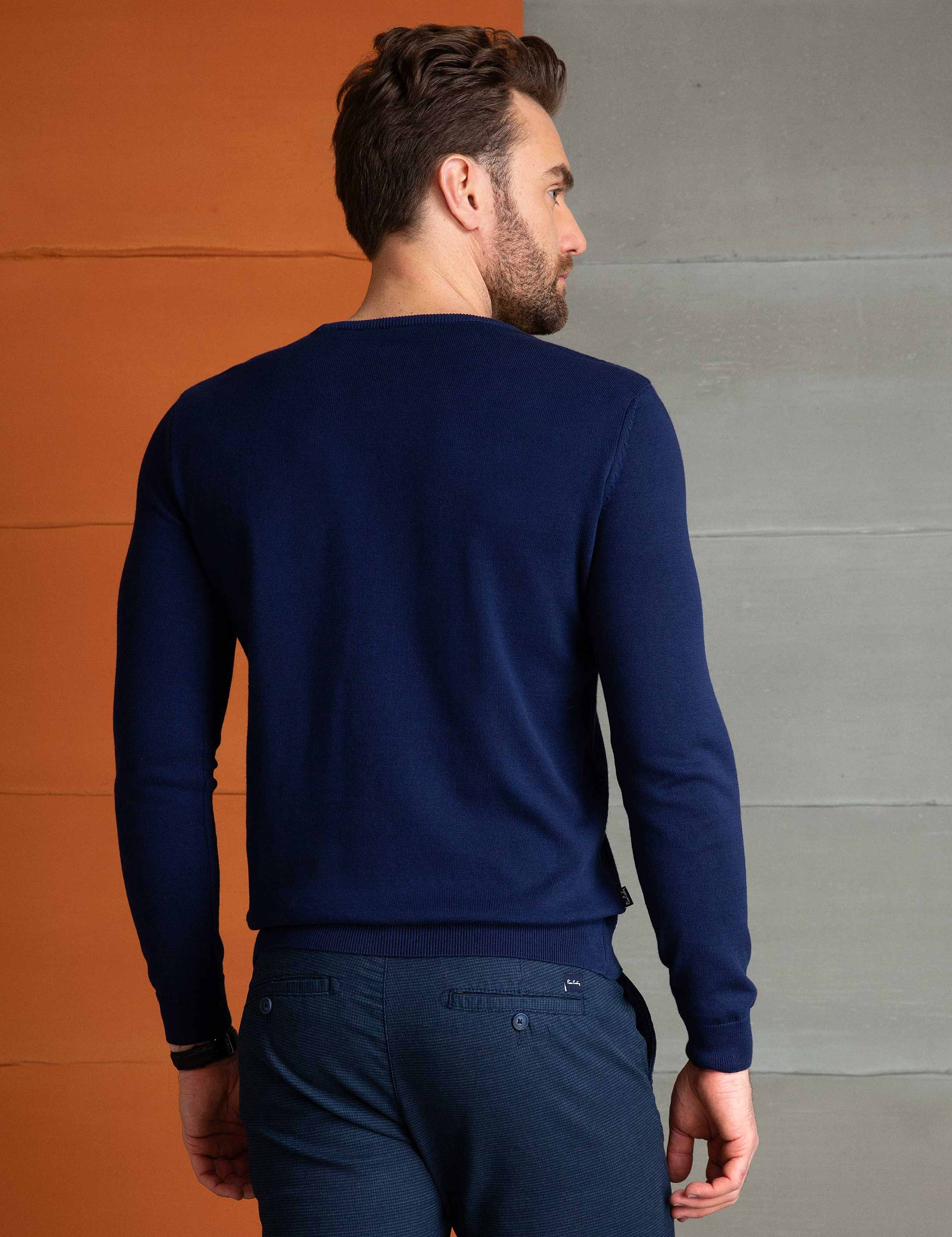 Lacivert Slim Fit Bisiklet Yaka Triko Kazak