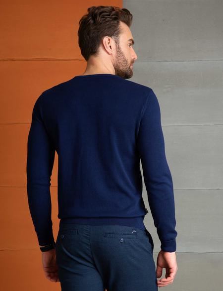 Lacivert Slim Fit Bisiklet Yaka Triko Kazak - 50205187003