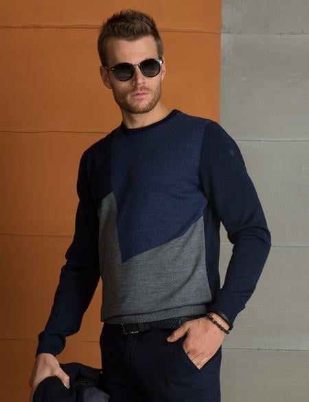 Lacivert Slim Fit Triko Kazak - 50193387066