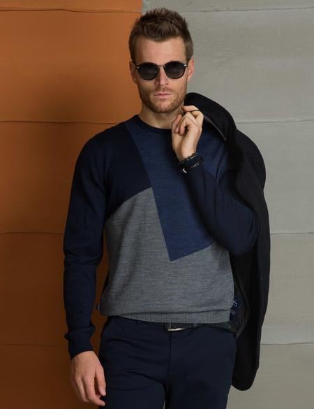 Lacivert Slim Fit Triko Kazak - 50193387066