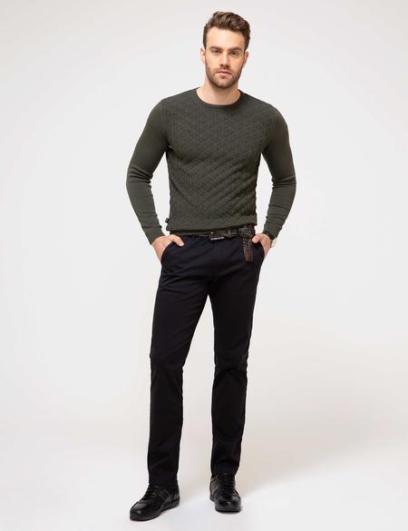 Haki Slim Fit Bisiklet Yaka Triko Kazak - 50194168067