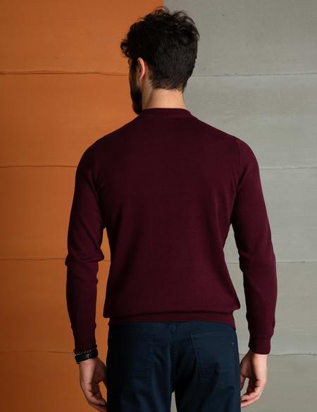 Bordo Slim Fit Yarım Balıkçı Yaka Triko Kazak - 50197192007