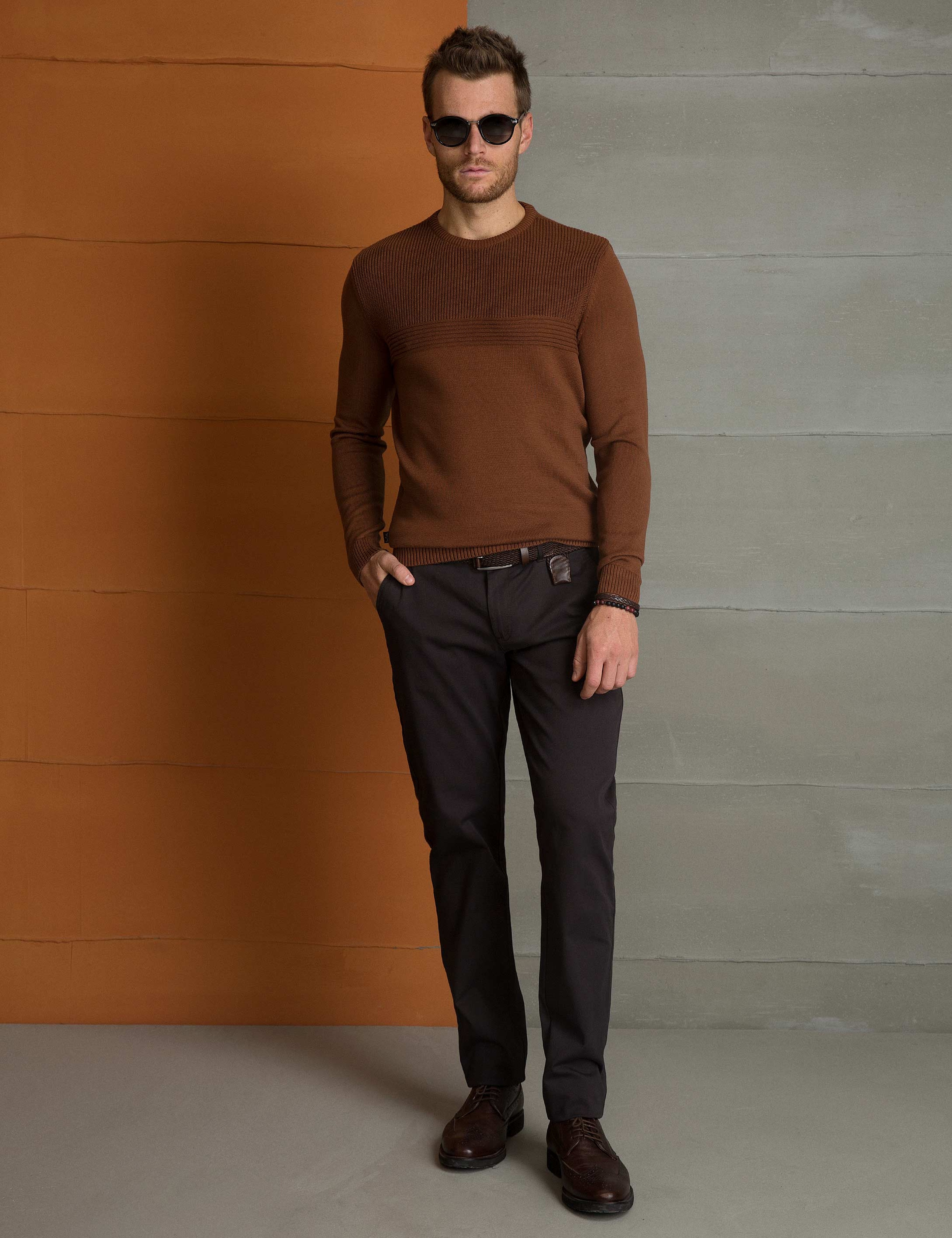 Turuncu Slim Fit Triko Kazak - Image 1