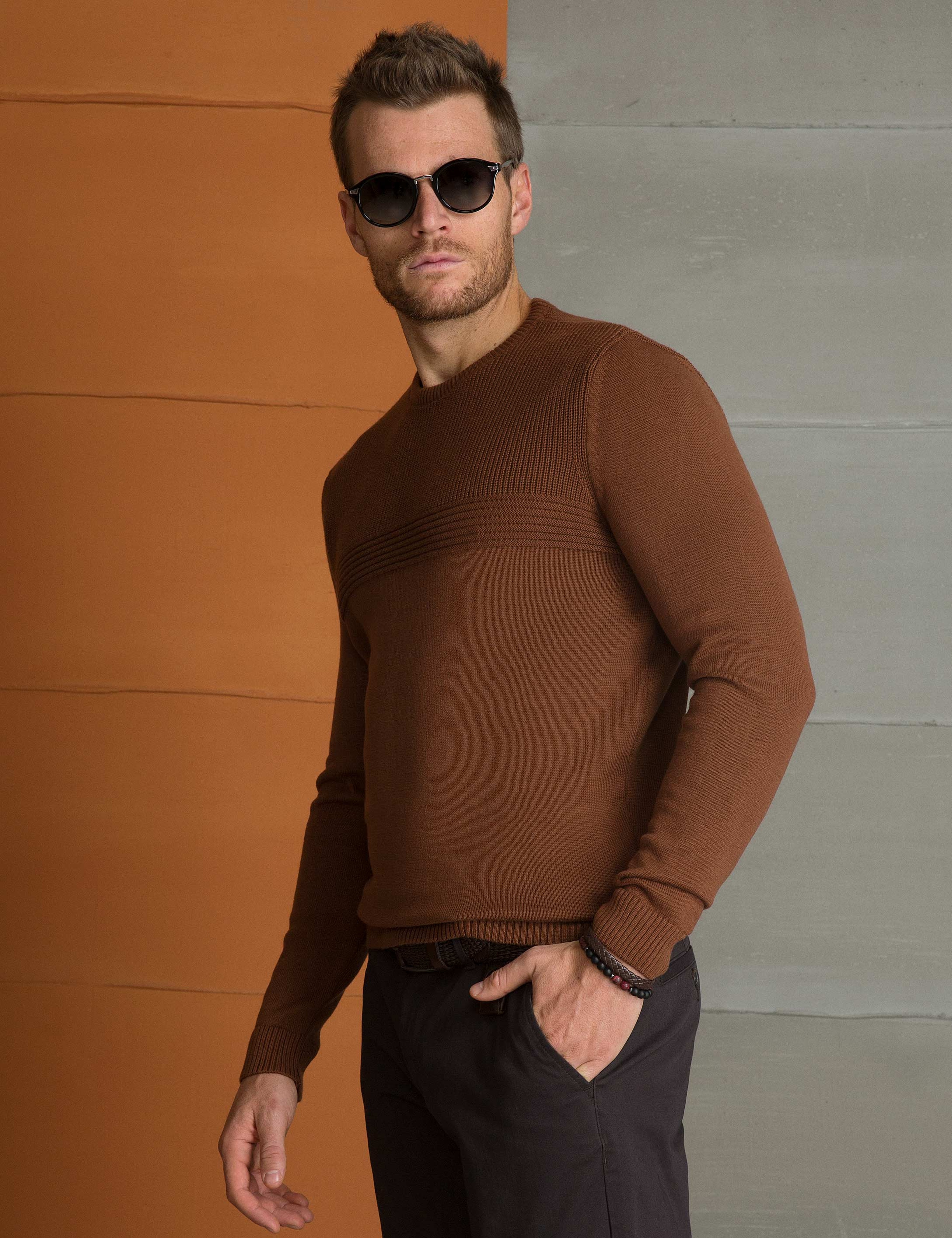 Turuncu Slim Fit Triko Kazak - Image 3