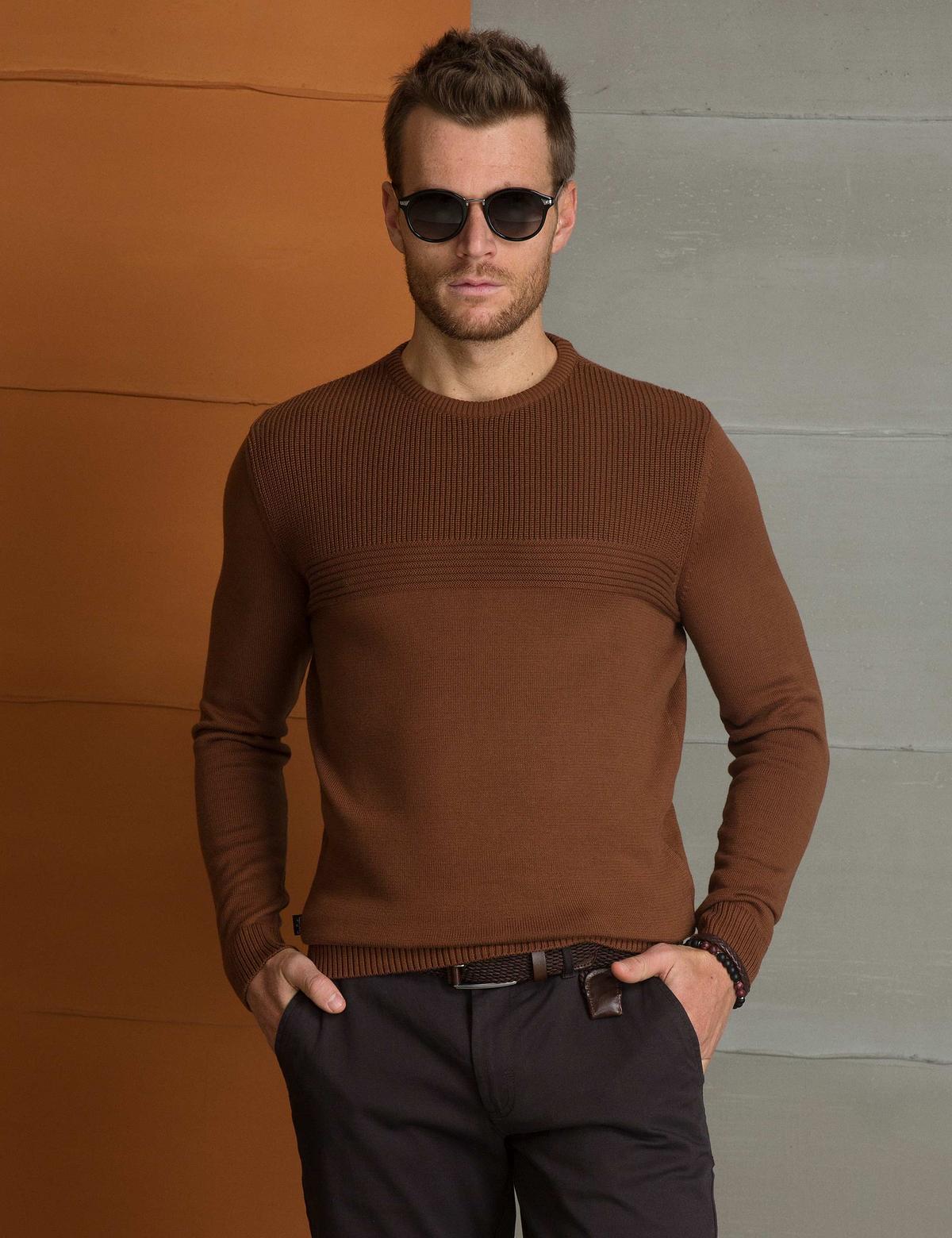 Turuncu Slim Fit Triko Kazak - 50193352043