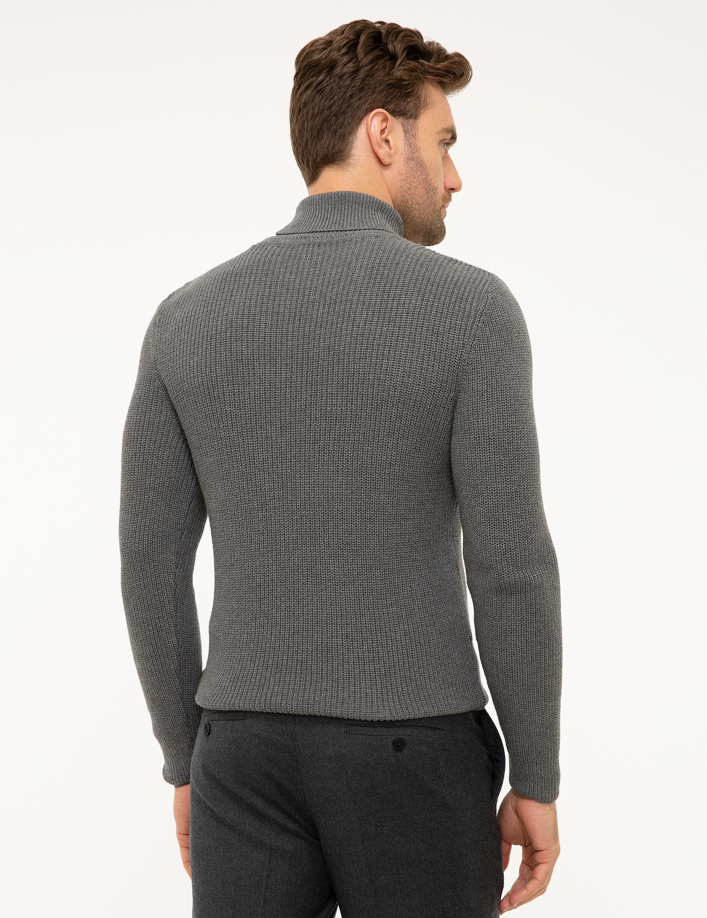 Gri Melanj Slim Fit Triko Kazak