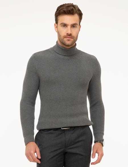 Gri Melanj Slim Fit Triko Kazak - 50193385063