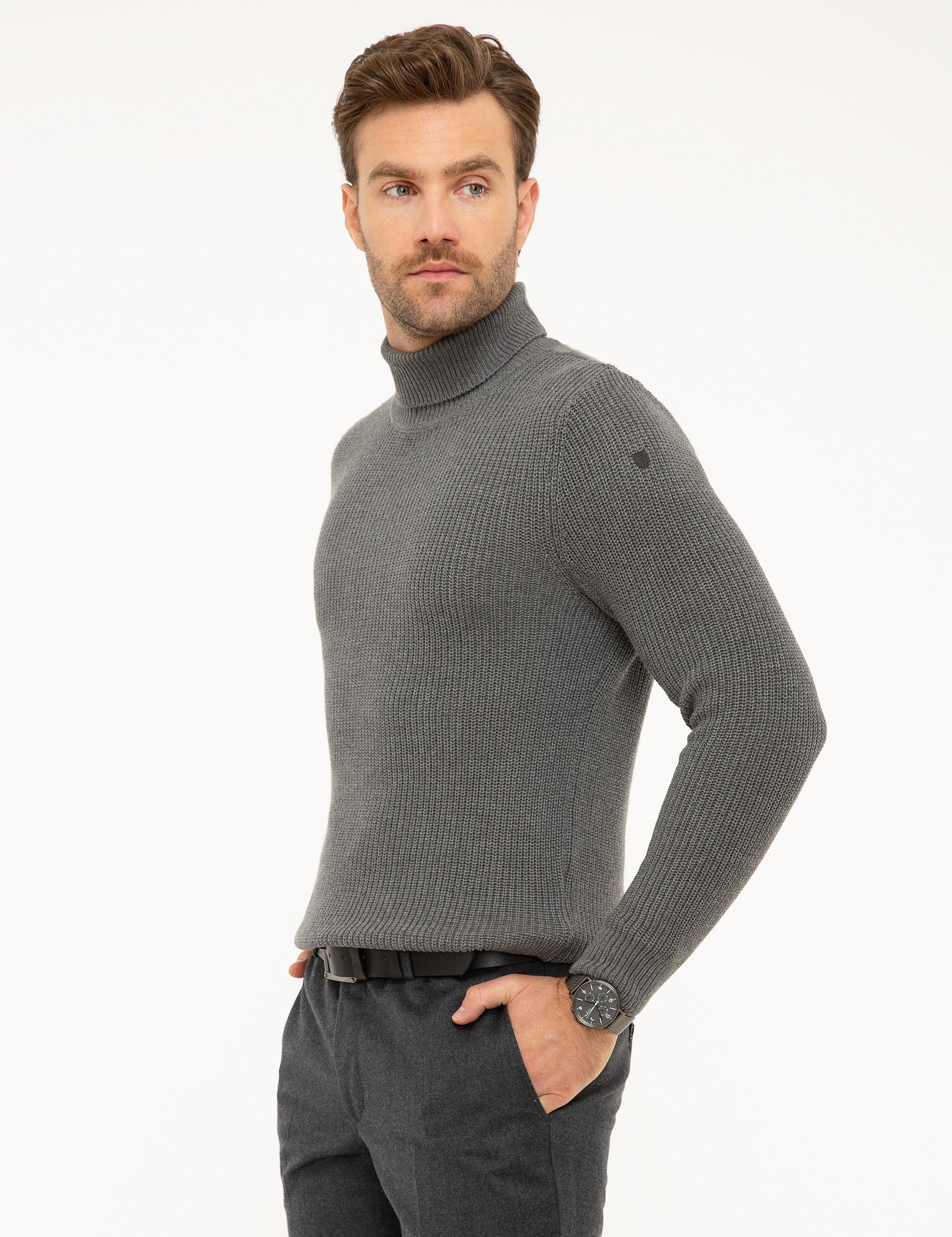 Gri Melanj Slim Fit Triko Kazak