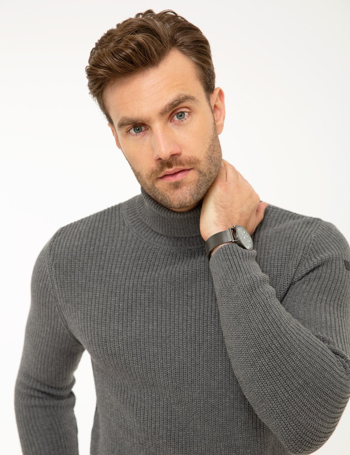 Gri Melanj Slim Fit Triko Kazak - 50193385063