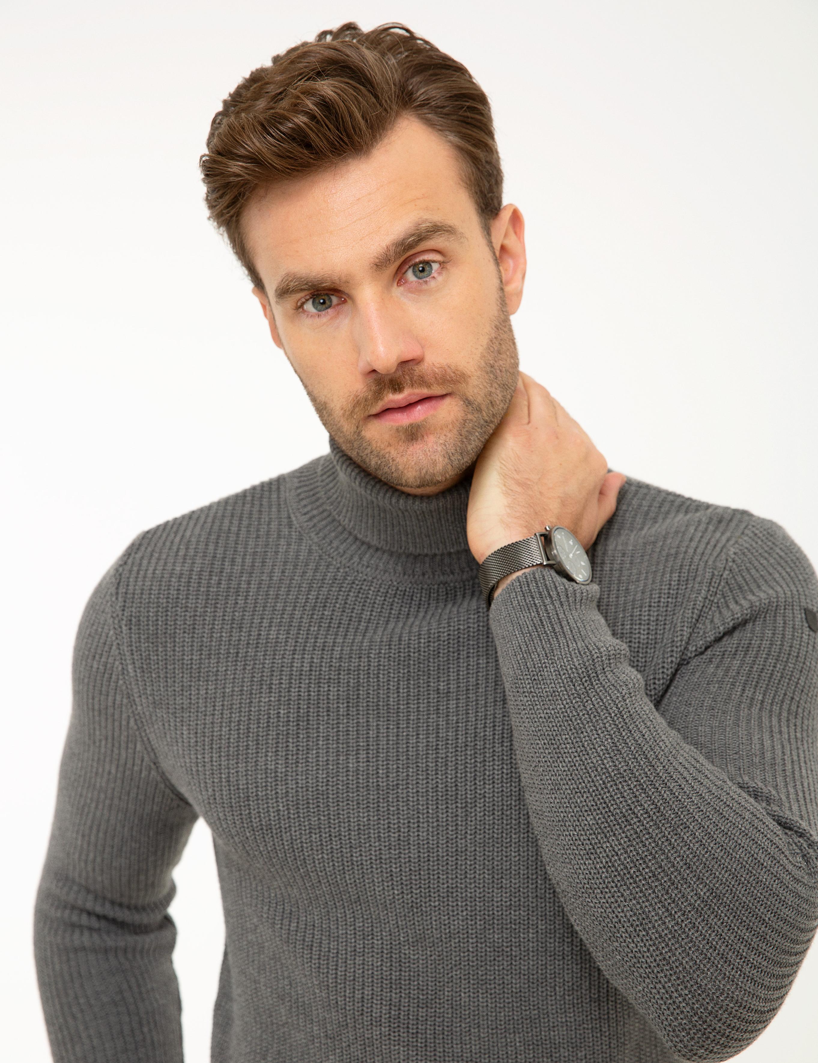 Gri Melanj Slim Fit Triko Kazak