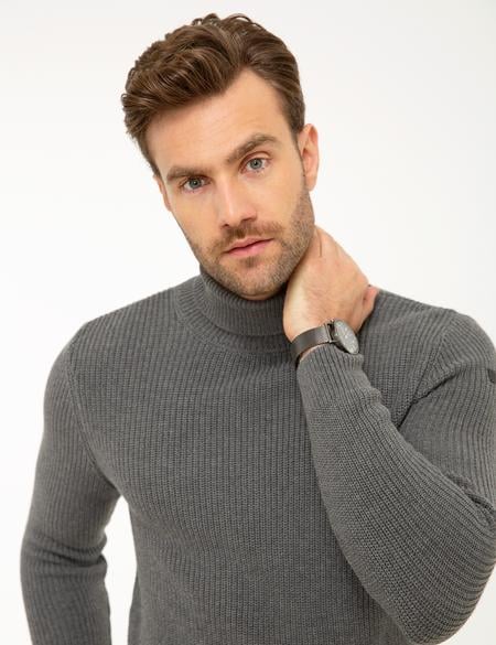 Gri Melanj Slim Fit Triko Kazak - 50193385063