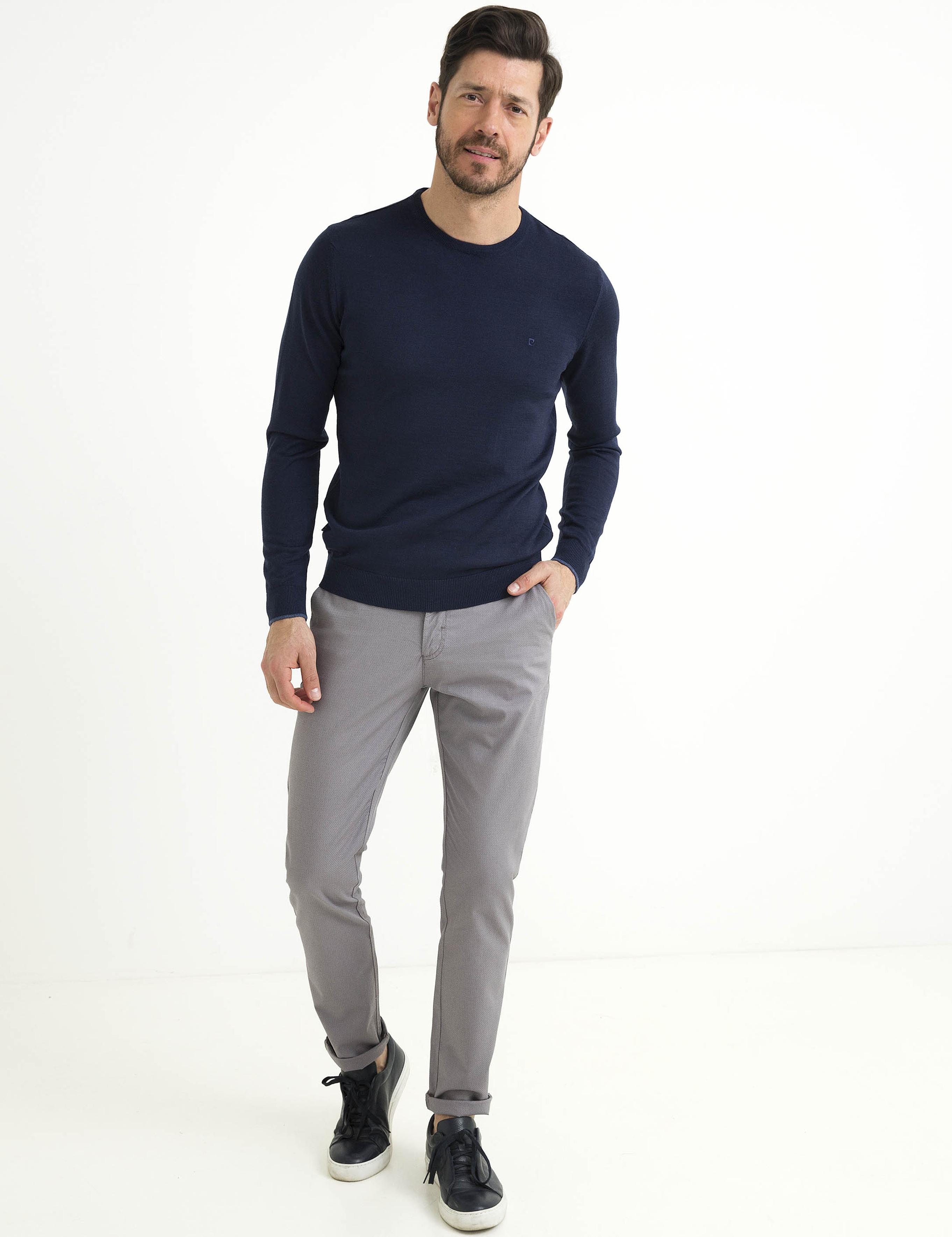 Lacivert Slim Fit Bisiklet Yaka Basic Triko Kazak