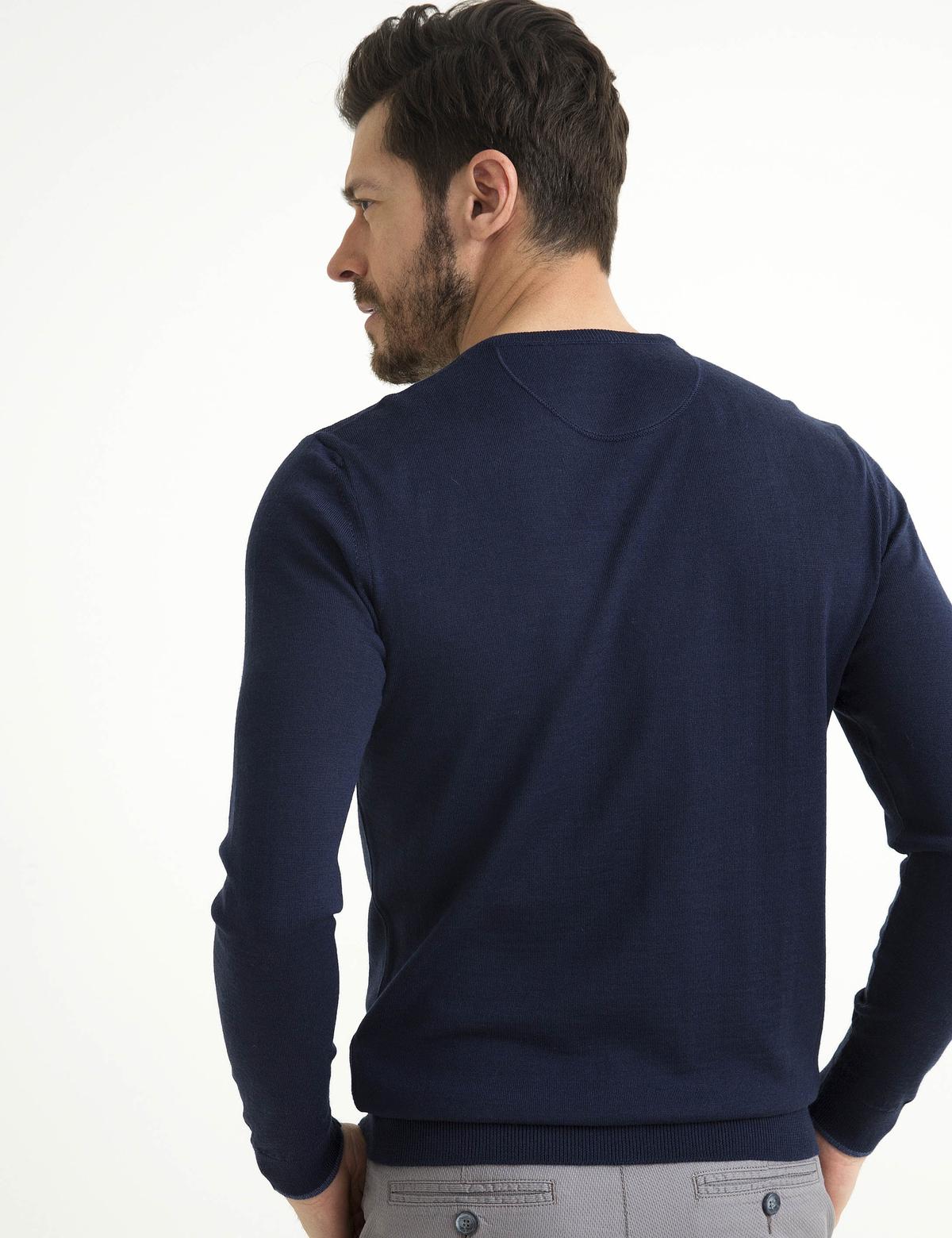 Lacivert Slim Fit Bisiklet Yaka Basic Triko Kazak - 50193440014