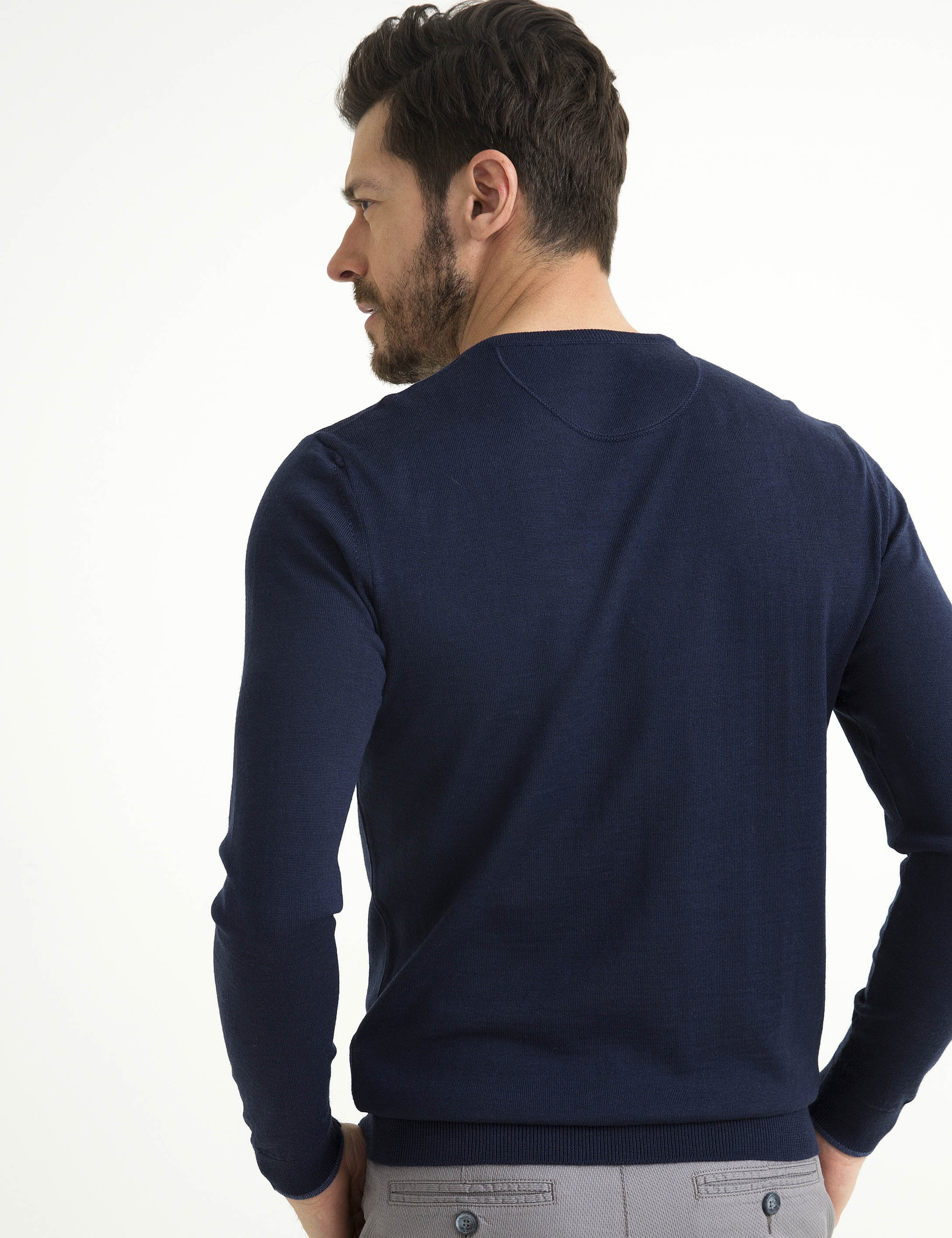 Lacivert Slim Fit Bisiklet Yaka Basic Triko Kazak - Image 4