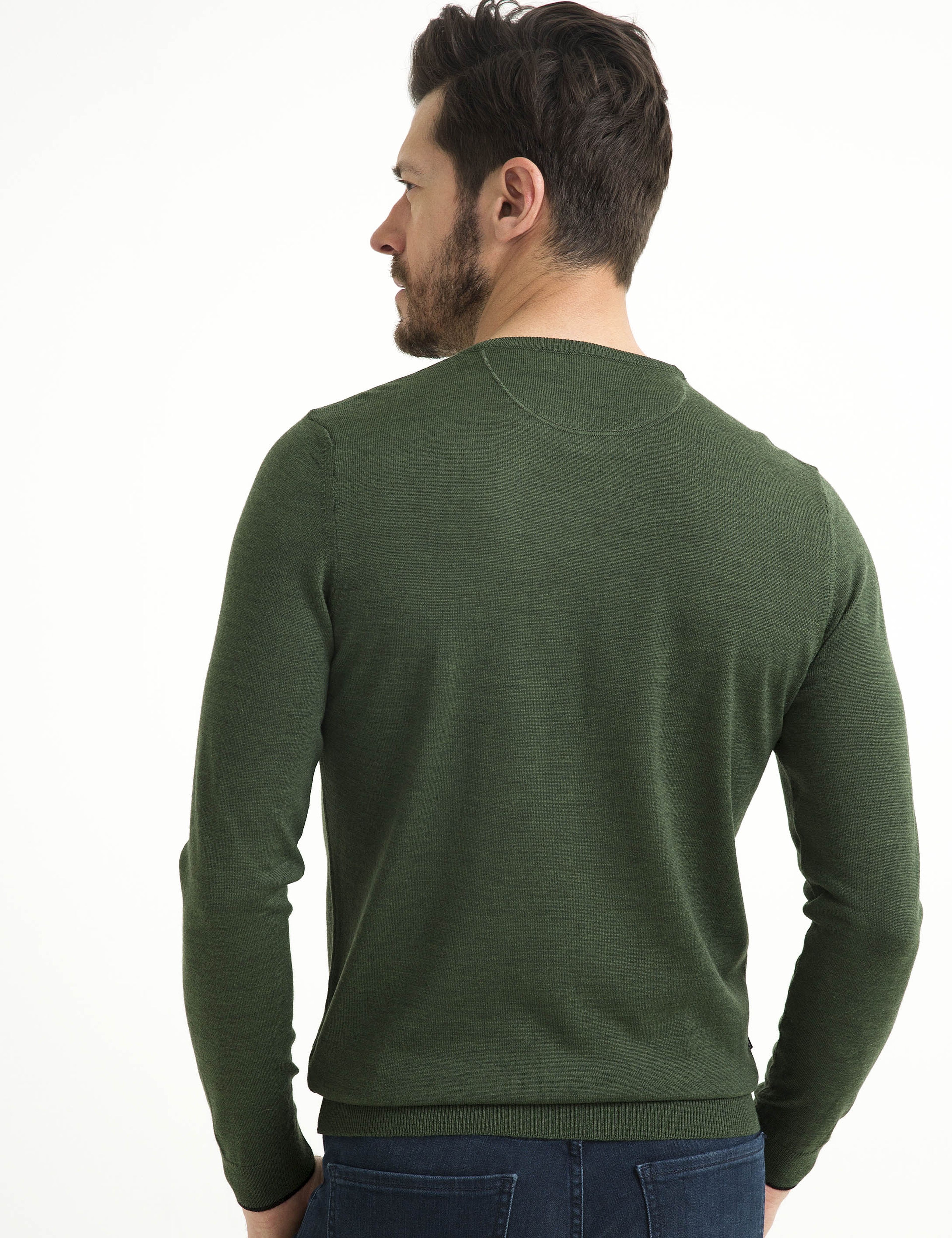 Yeşil Slim Fit Bisiklet Yaka Basic Triko Kazak - Image 2
