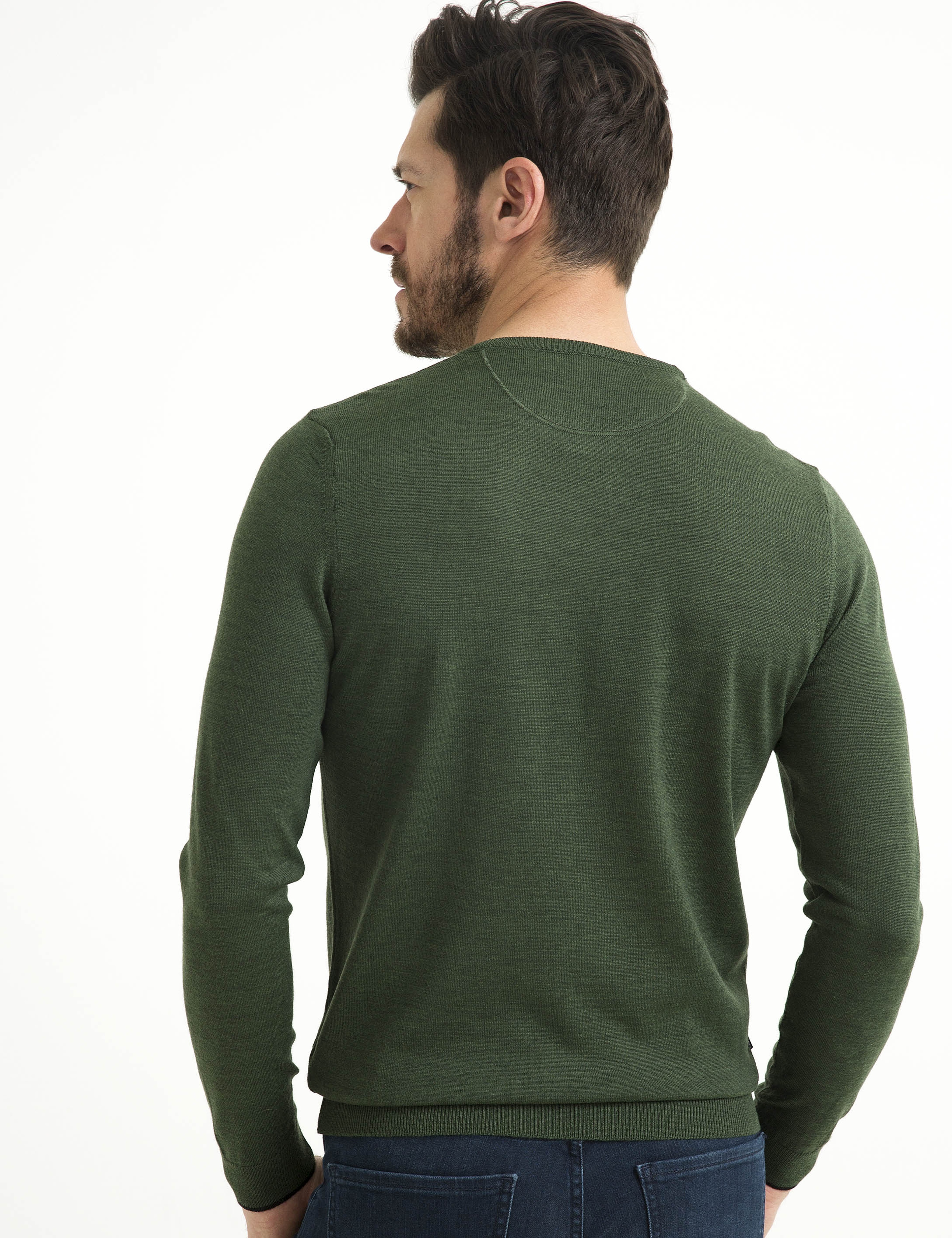 Yeşil Slim Fit Bisiklet Yaka Basic Triko Kazak