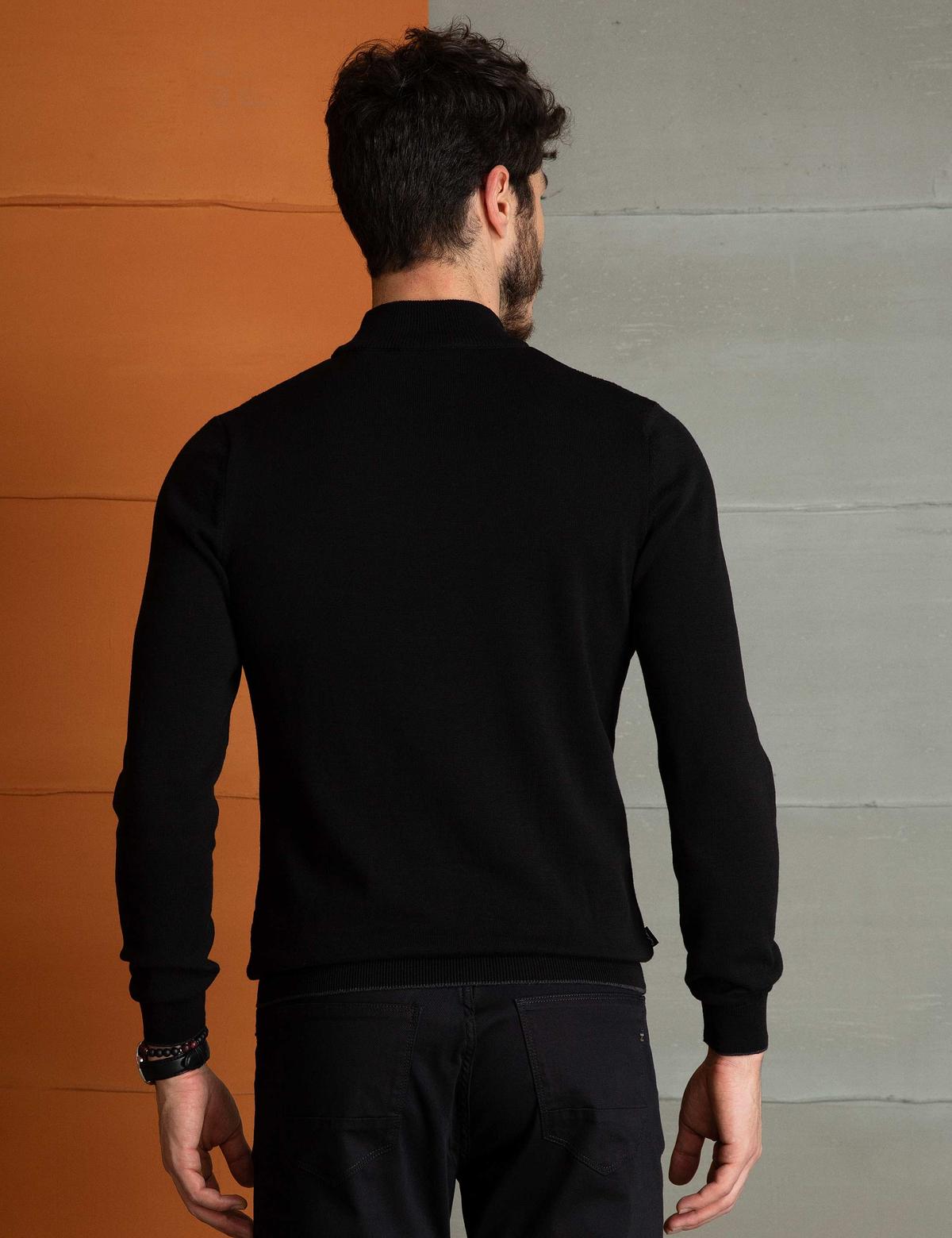 Siyah Slim Fit Triko Kazak - 50194104057