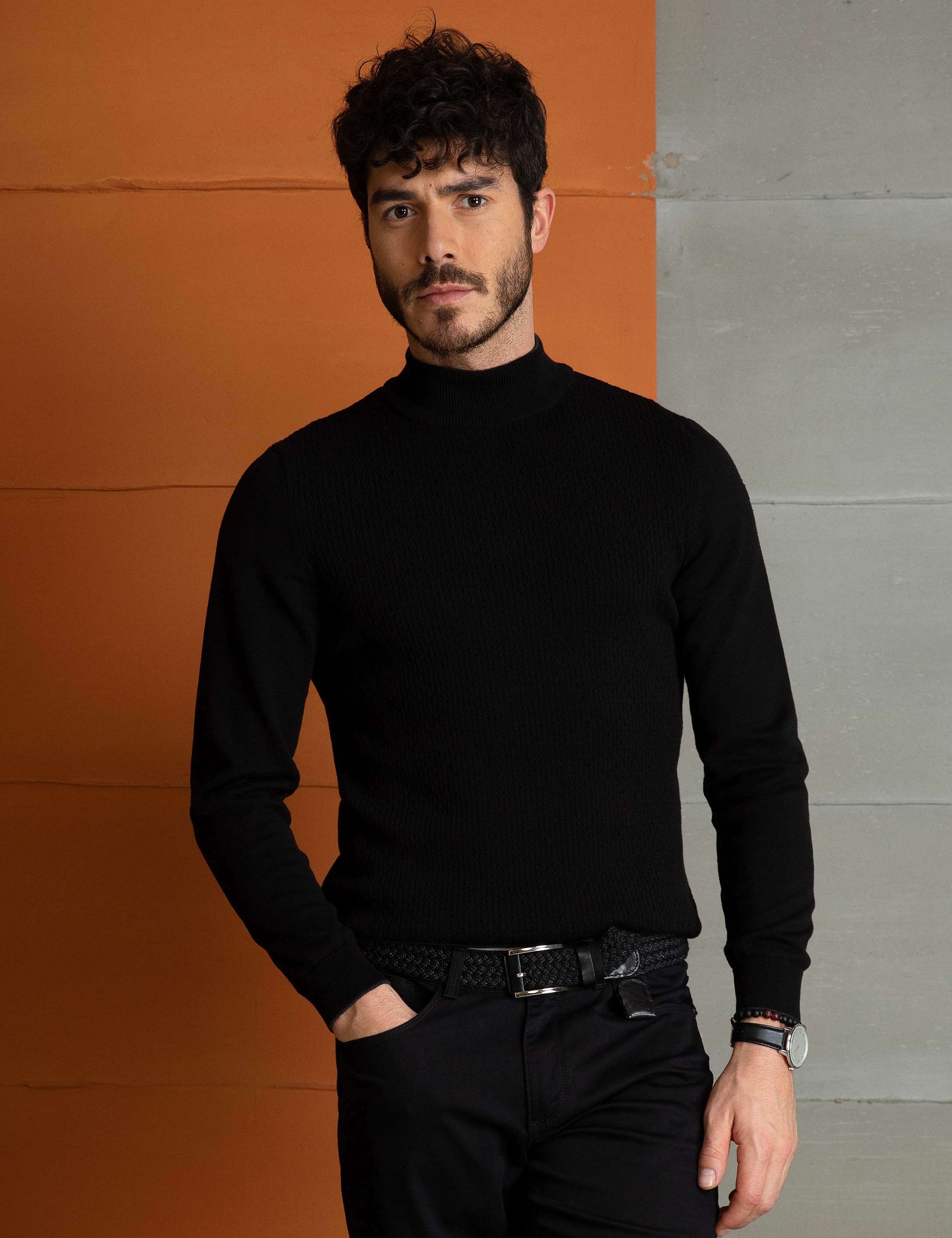 Siyah Slim Fit Triko Kazak - Image 2