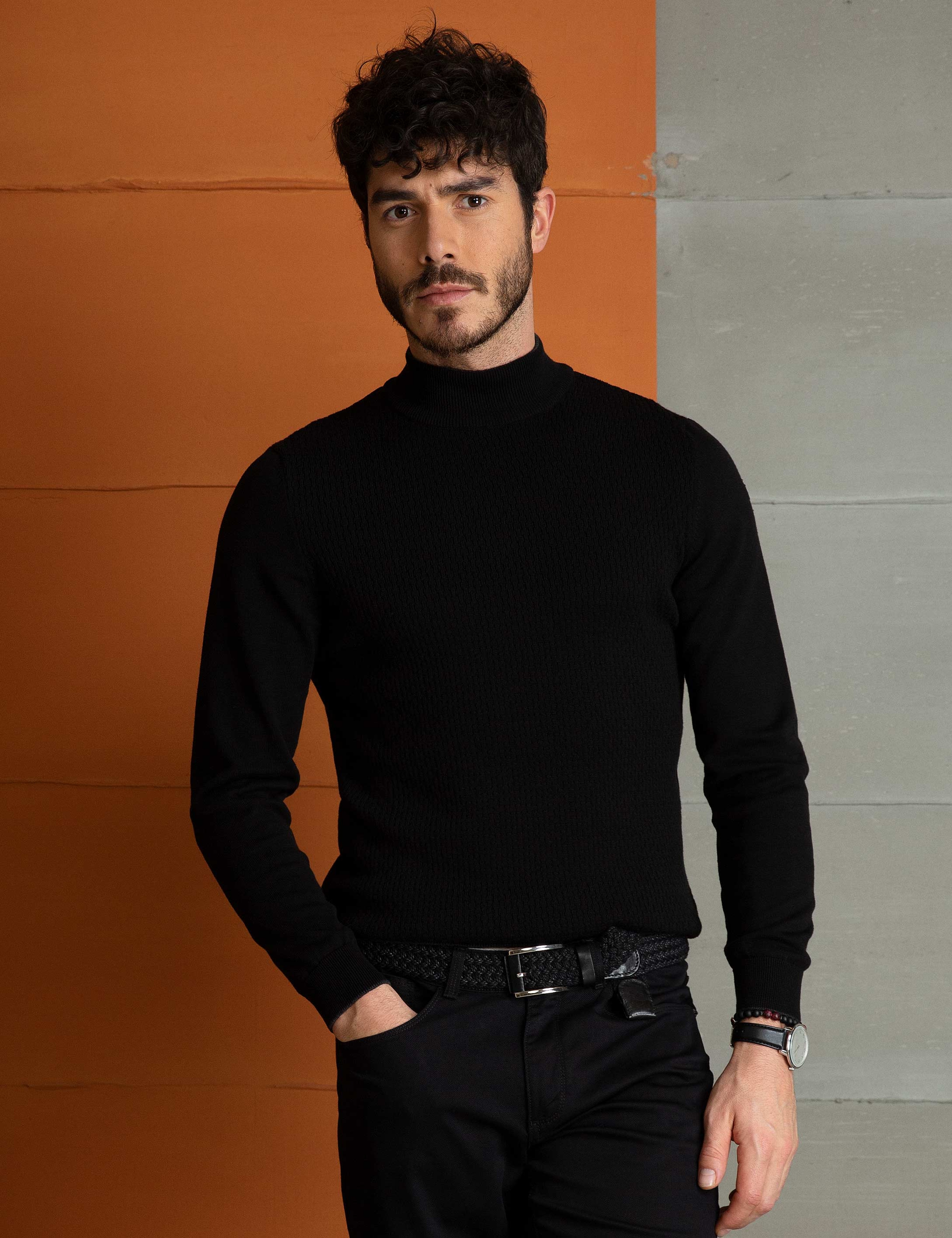 Siyah Slim Fit Triko Kazak