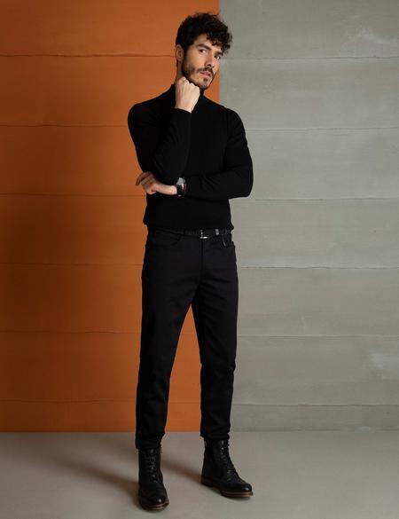 Siyah Slim Fit Triko Kazak - 50194104057