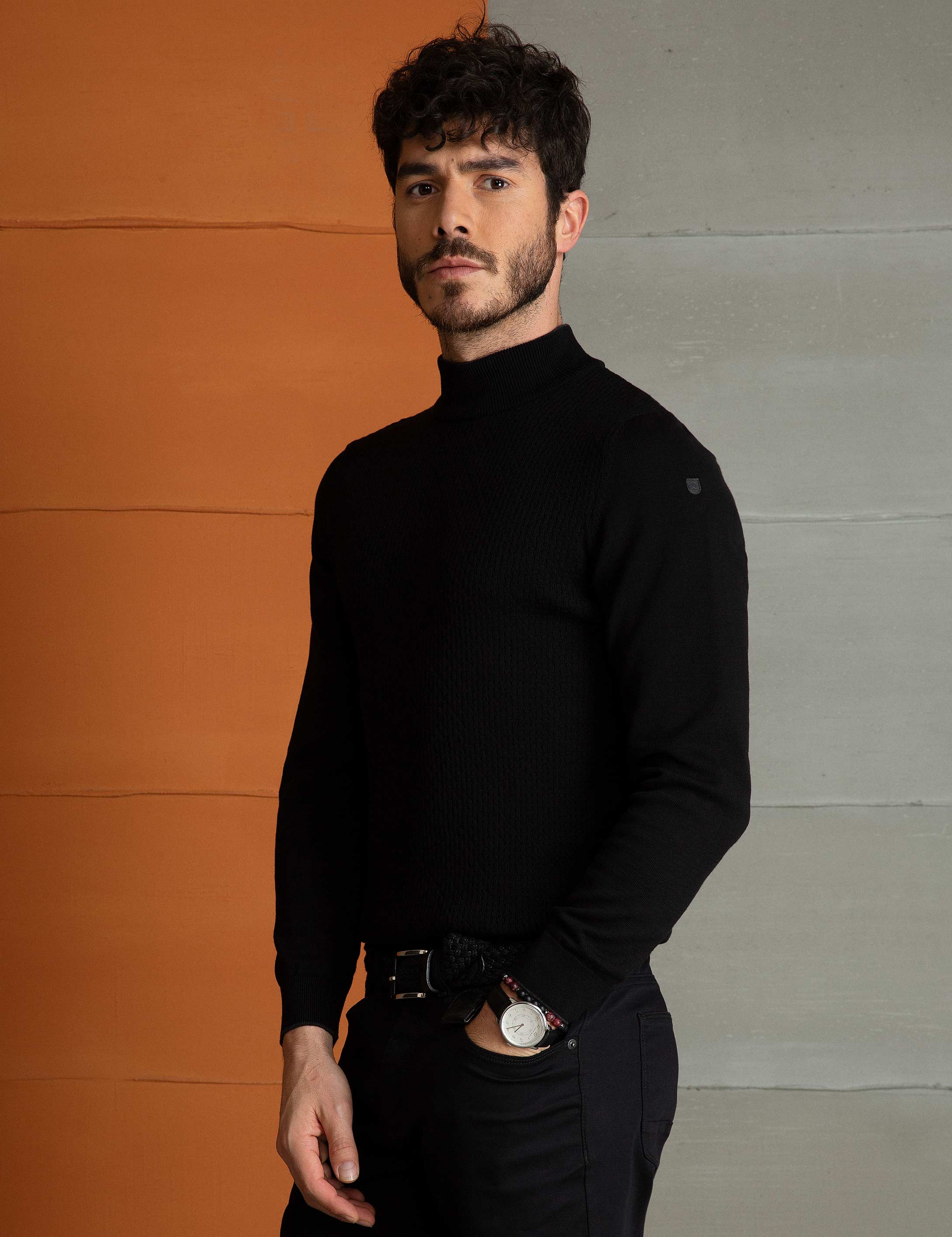 Siyah Slim Fit Triko Kazak - Image 3